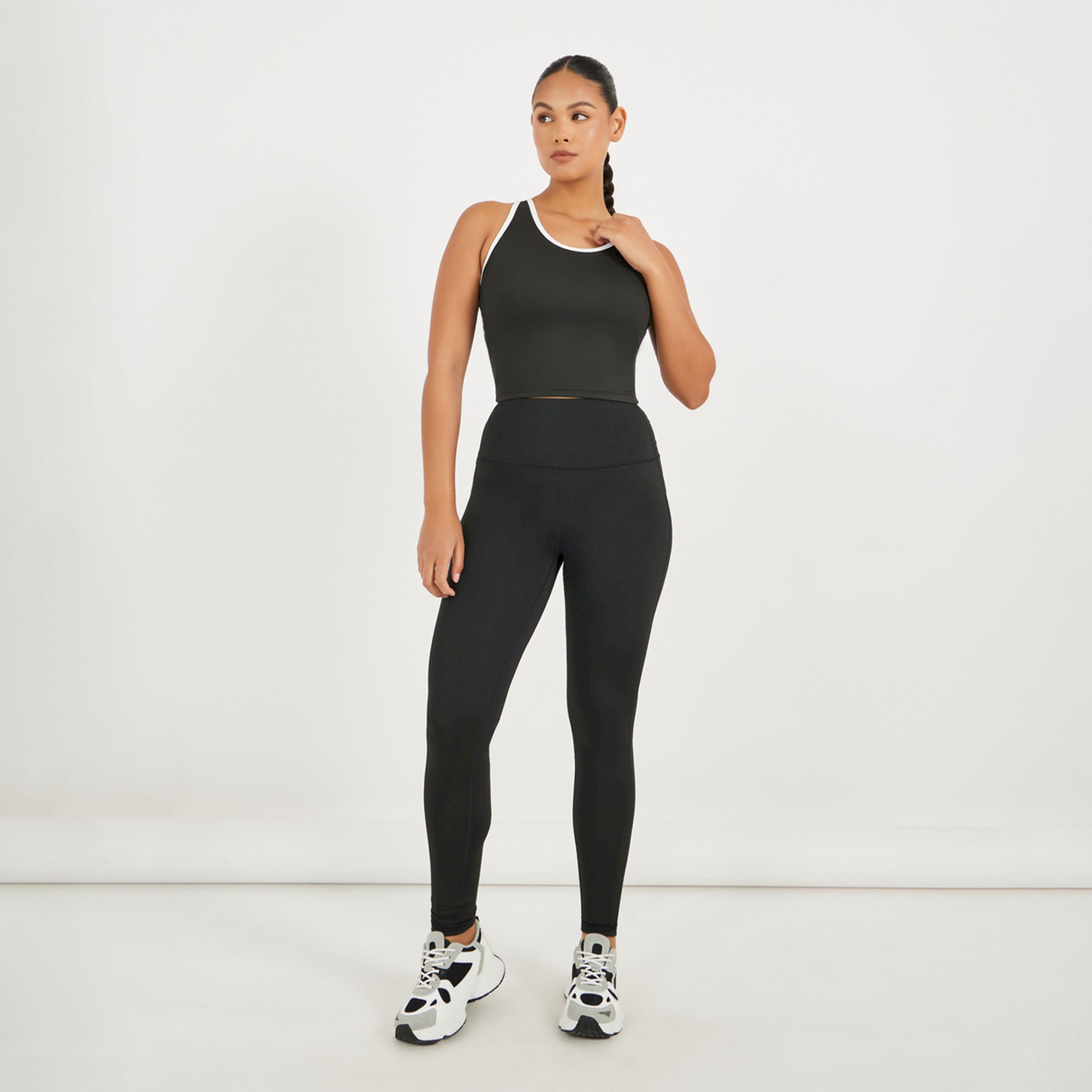 Styli Active Ribbed Racerback Longline Sports Bra with Contrast Piping-women-clothing-sportswearandactivewear-sportsbras-image-2