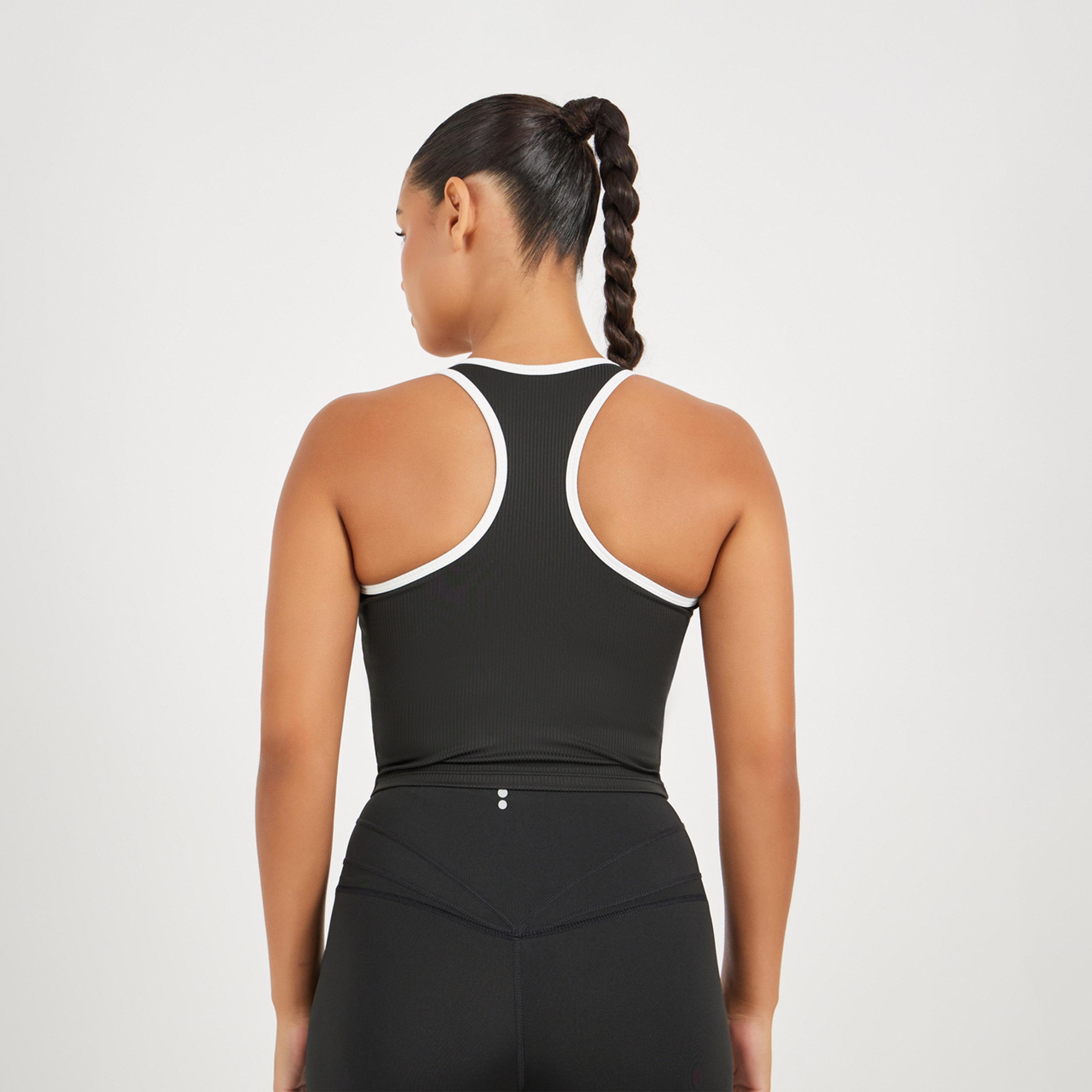 Styli Active Ribbed Racerback Longline Sports Bra with Contrast Piping-women-clothing-sportswearandactivewear-sportsbras-image-5