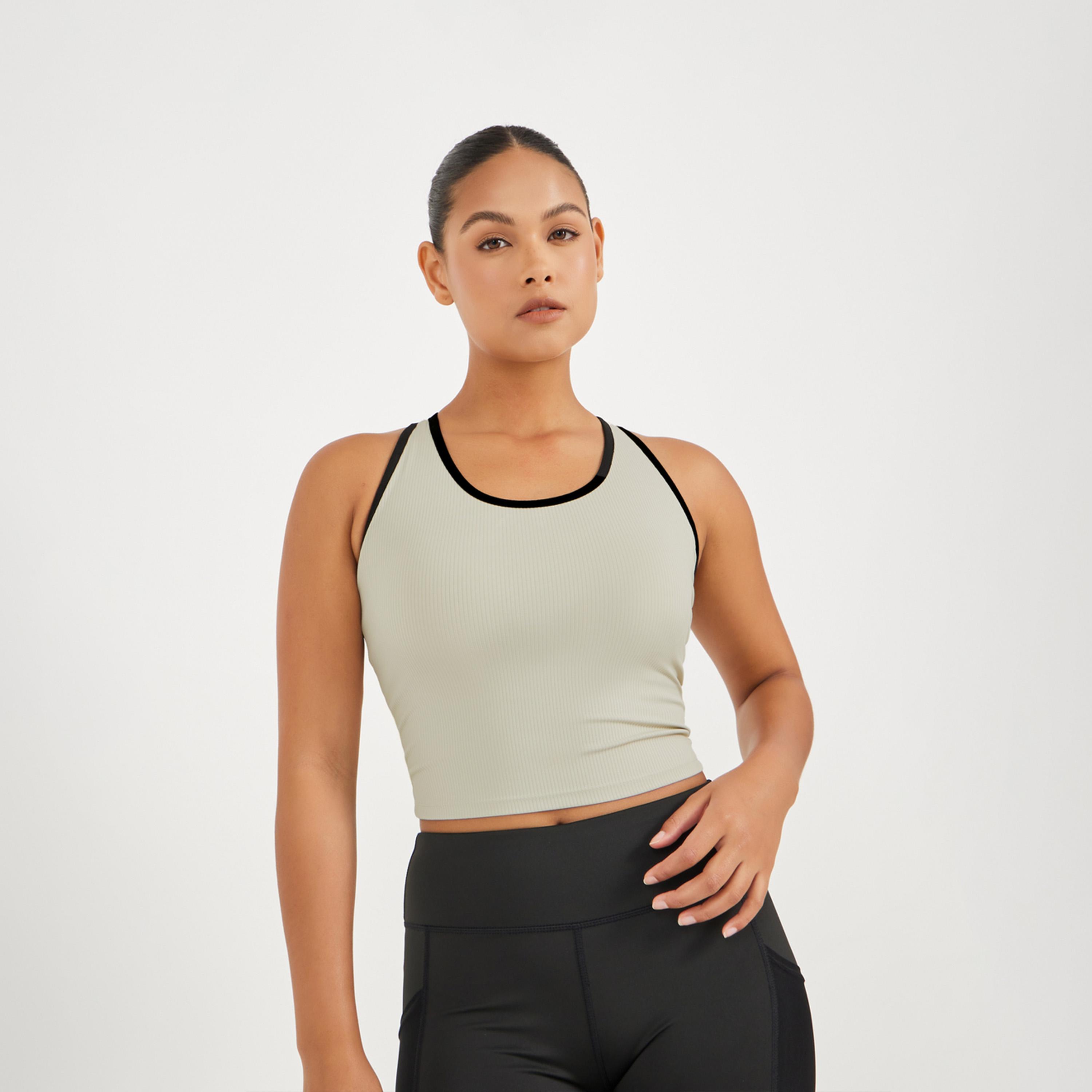 Styli Active Ribbed Racerback Longline Sports Bra with Contrast Piping-women-clothing-sportswearandactivewear-sportsbras-image-1