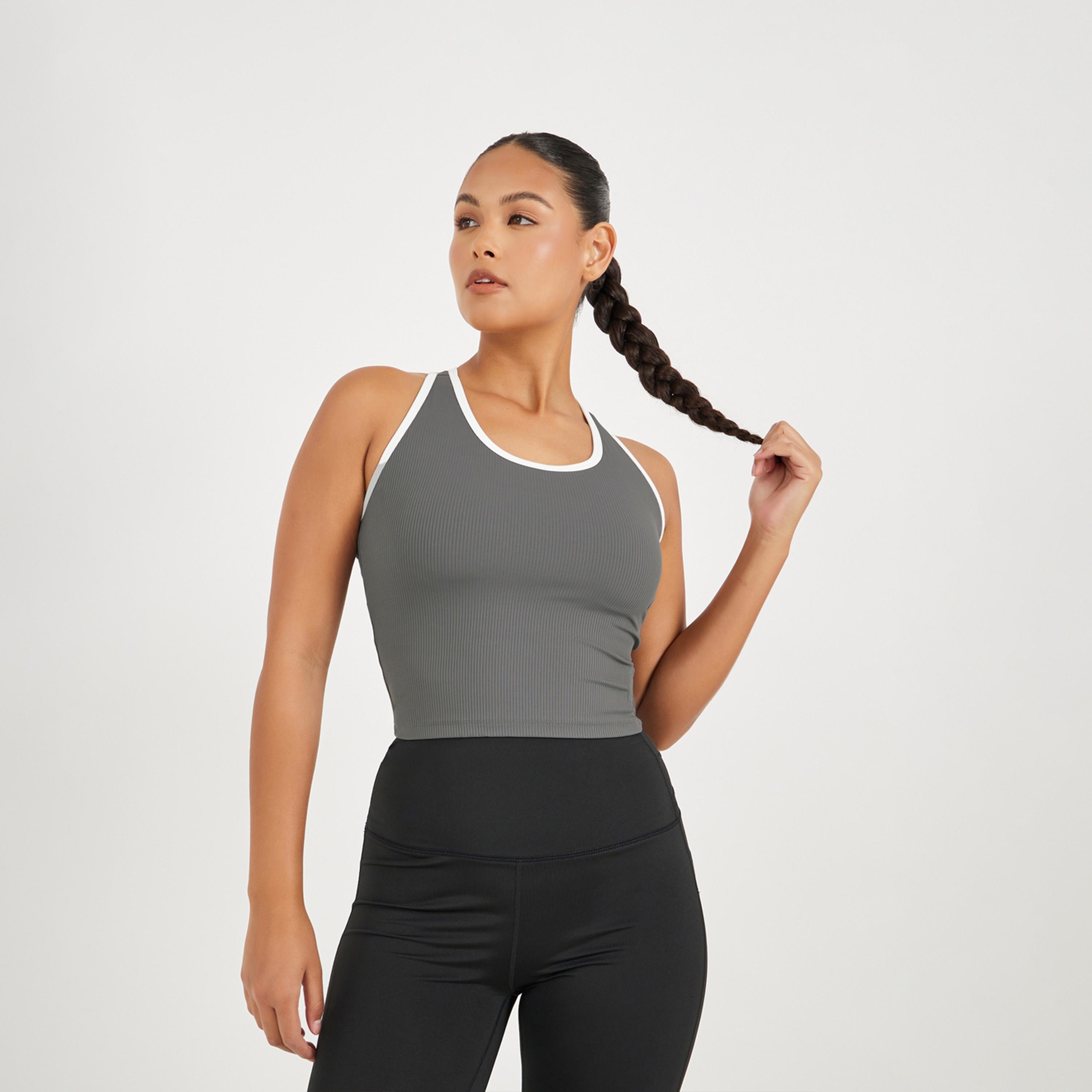 Styli Active Ribbed Racerback Longline Sports Bra with Contrast Piping-women-clothing-sportswearandactivewear-sportsbras-image-1