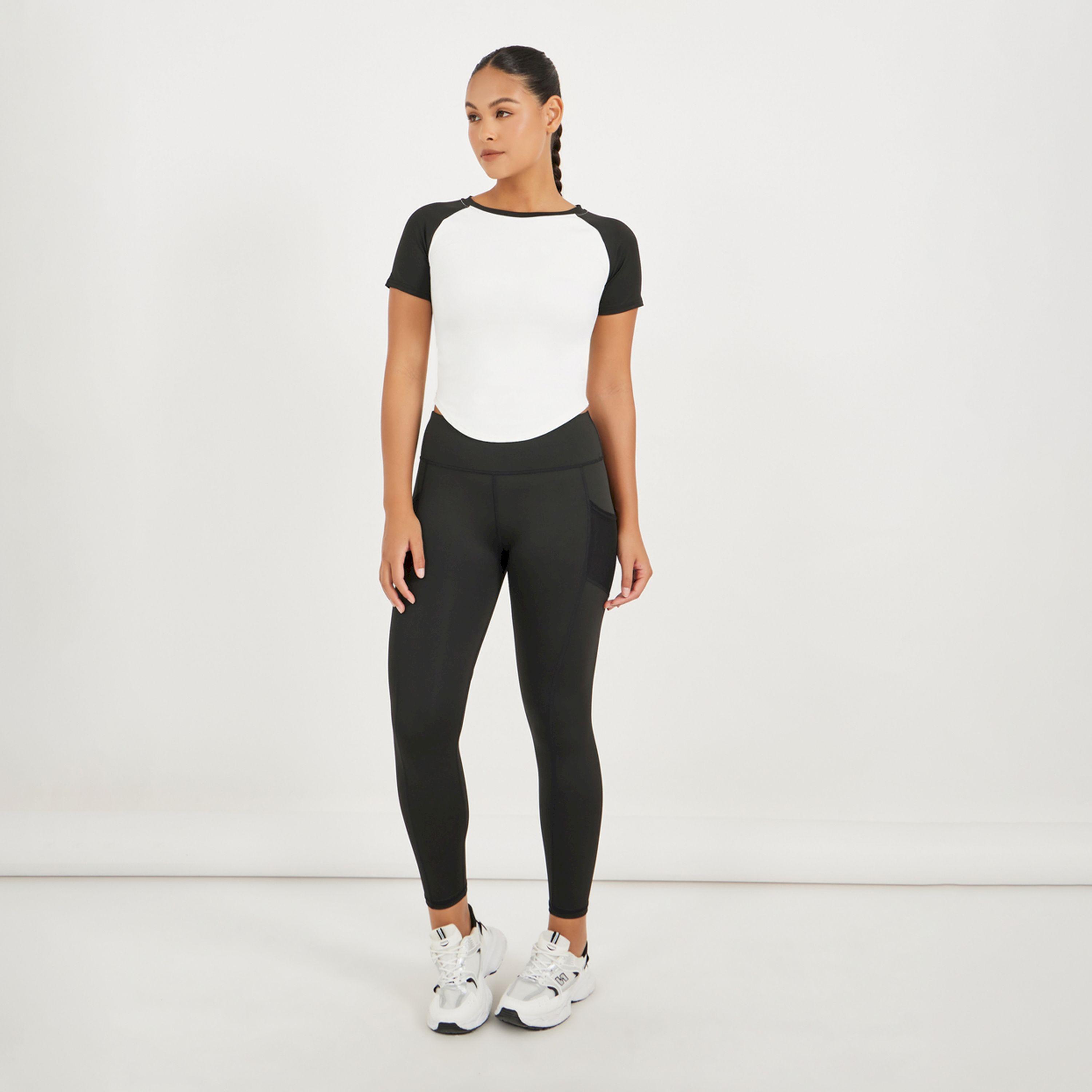 Styli Active Color Block Side Ruched Curved Hem Short Sleeve Top-women-clothing-tshirts-image-2