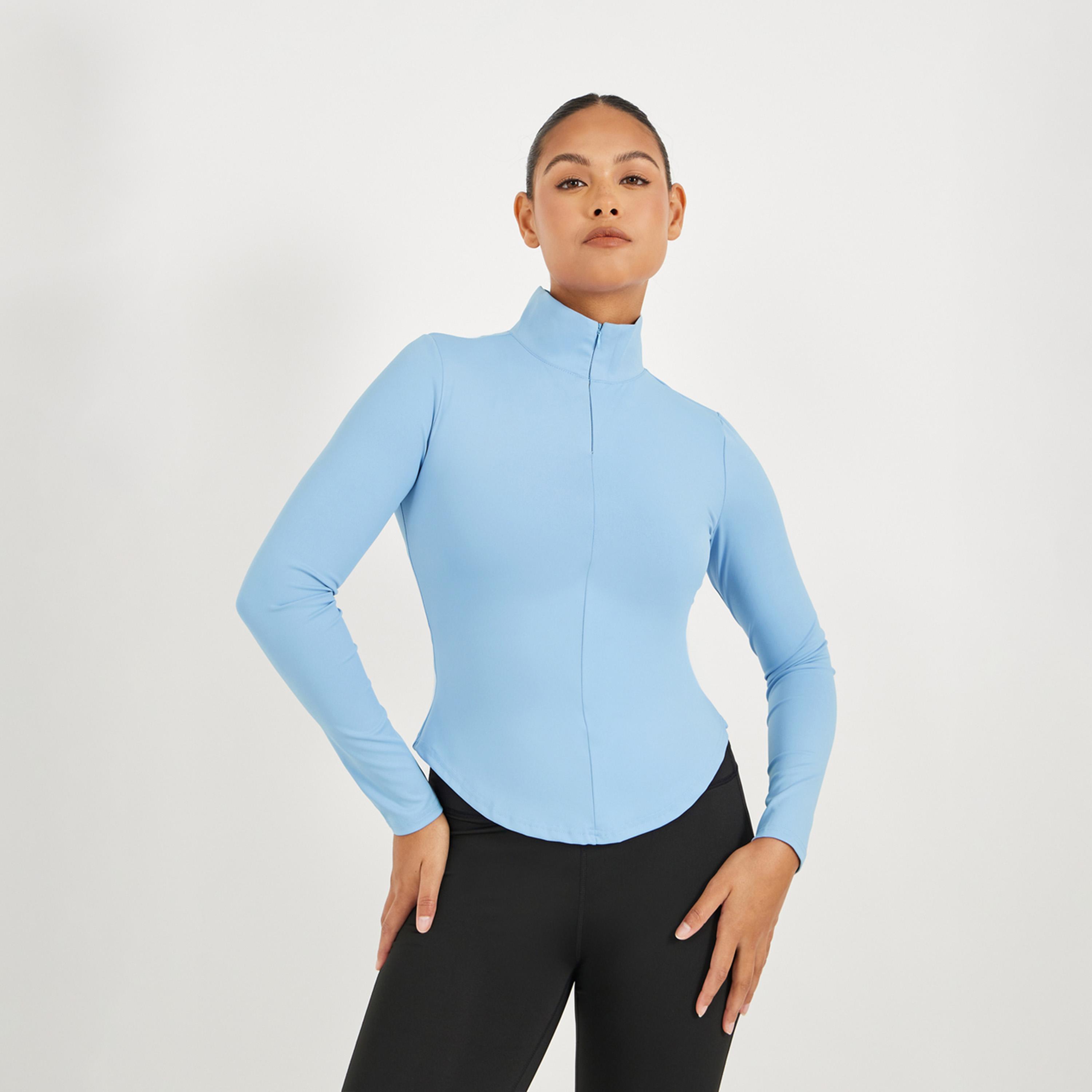 Styli Active Curved Hem Half Zip Long Sleeve Top-women-clothing-tshirts-image-1