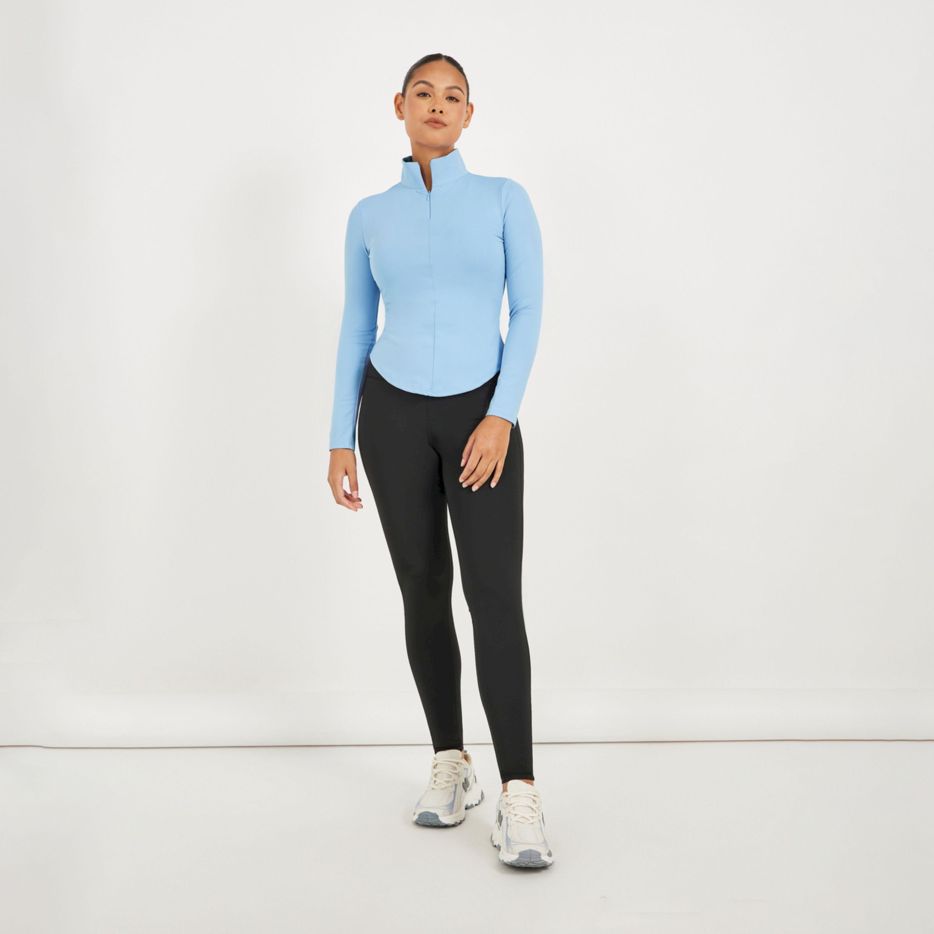 Styli Active Curved Hem Half Zip Long Sleeve Top-women-clothing-tshirts-image-2