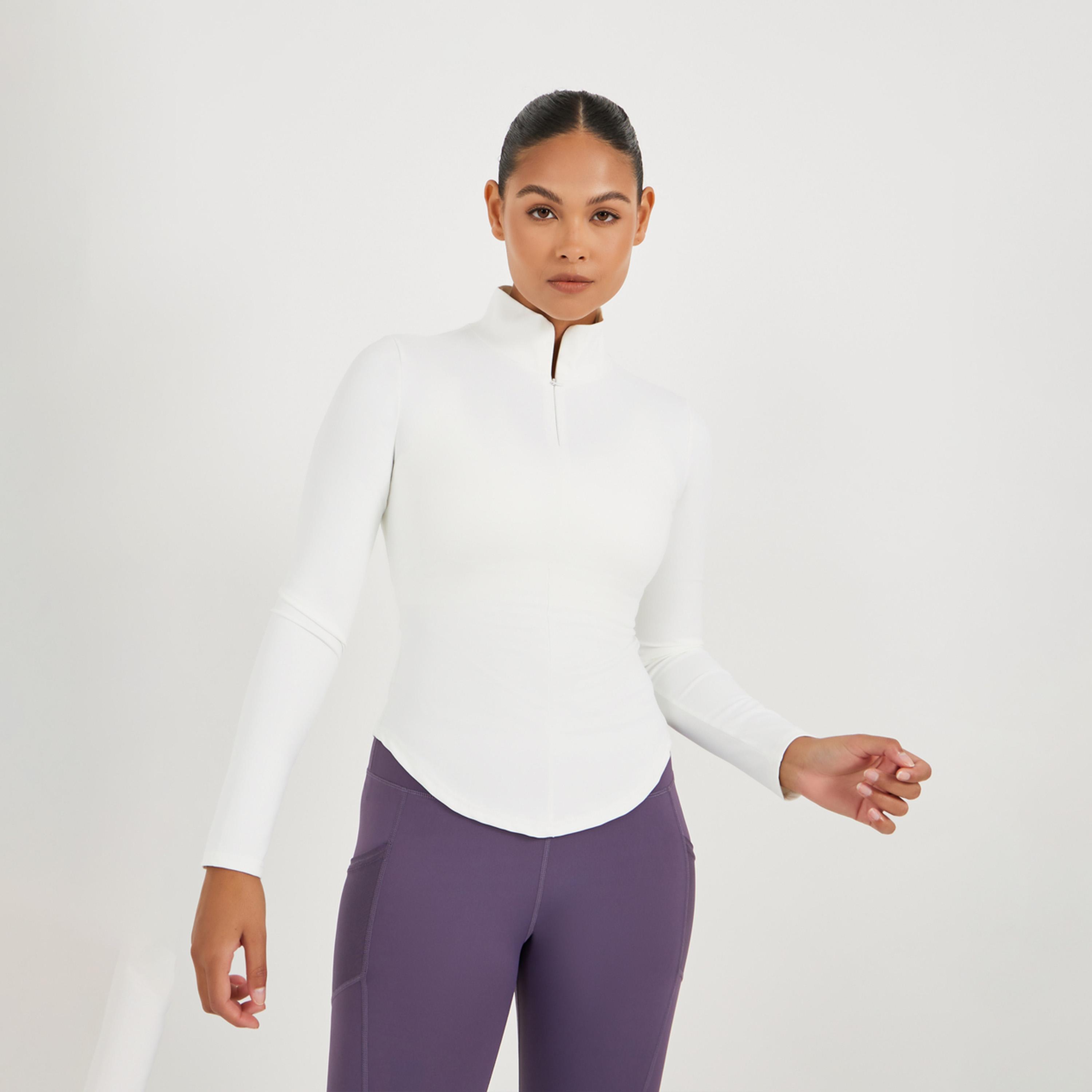 Styli Active Curved Hem Half Zip Long Sleeve Top-women-clothing-tshirts-image-1