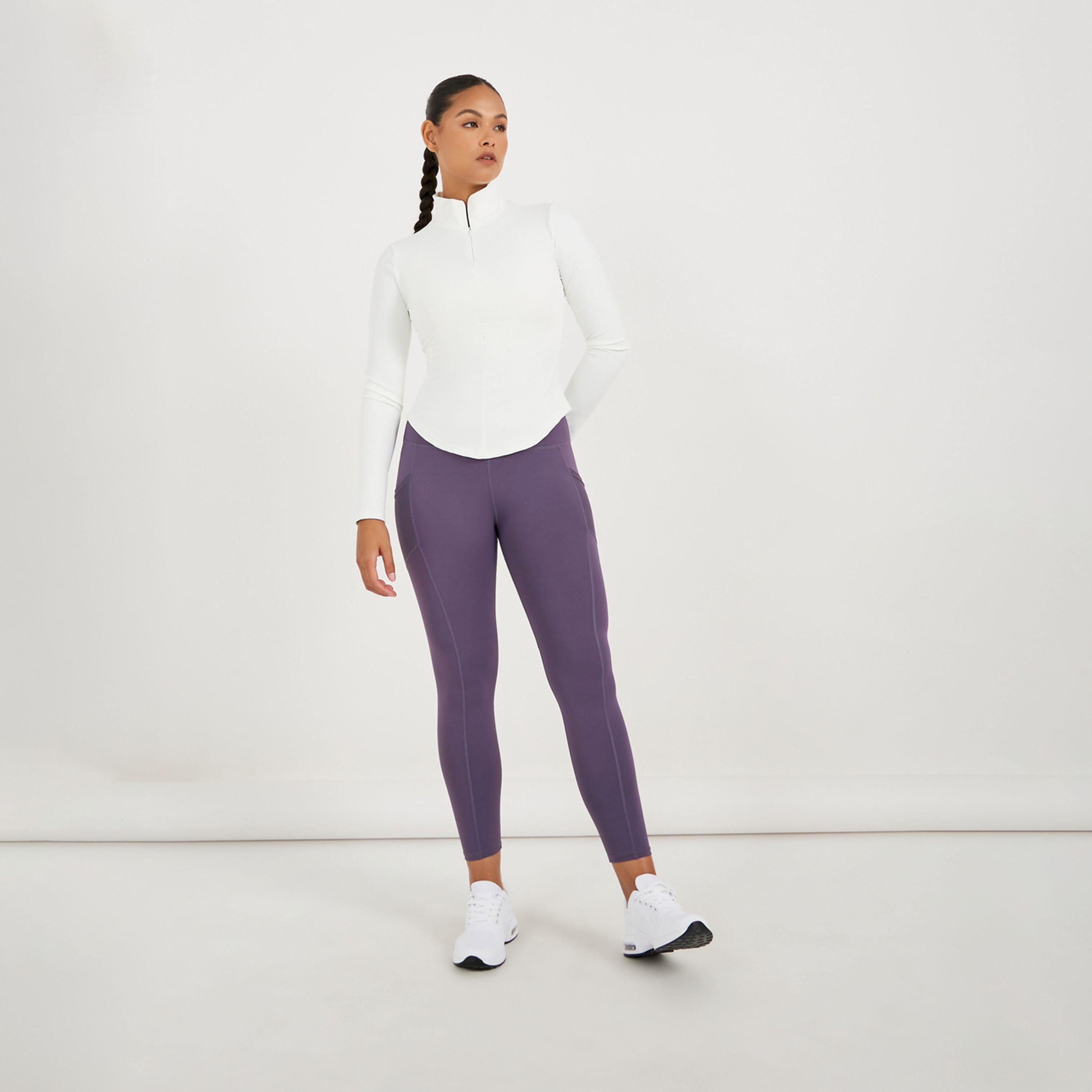 Styli Active Curved Hem Half Zip Long Sleeve Top-women-clothing-tshirts-image-2