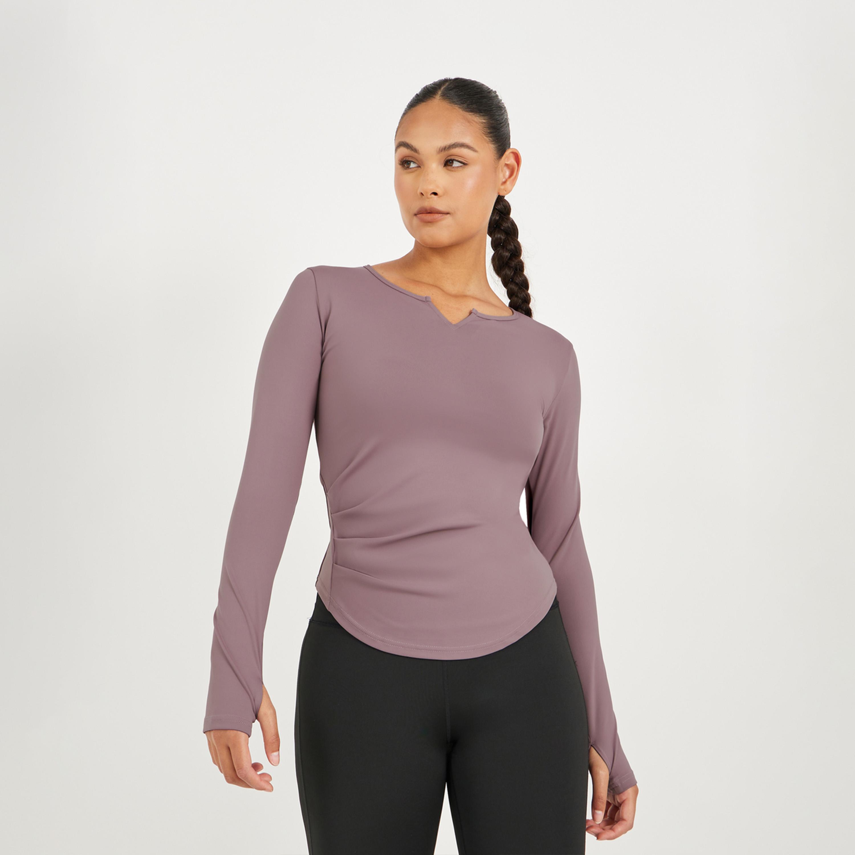ستايلي - بلوزة رياضية بأكمام طويلة مزينة بكشكشة من الجانب-women-clothing-sportswearandactivewear-tshirtsandvests-image-1