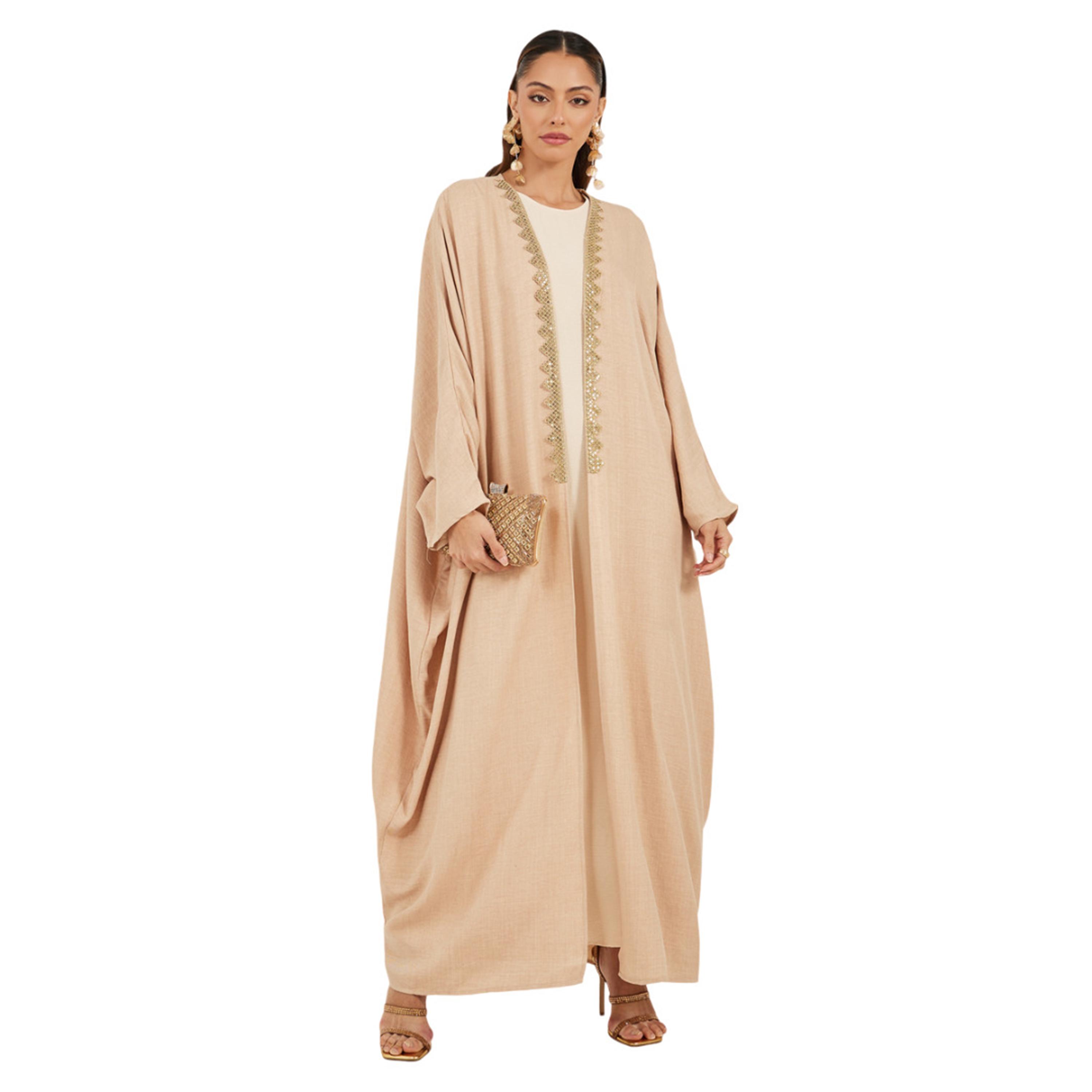 Styli Textured Batwing Sleeve Abaya with Lace Detail-women-arabicclothing-abayas-image-1