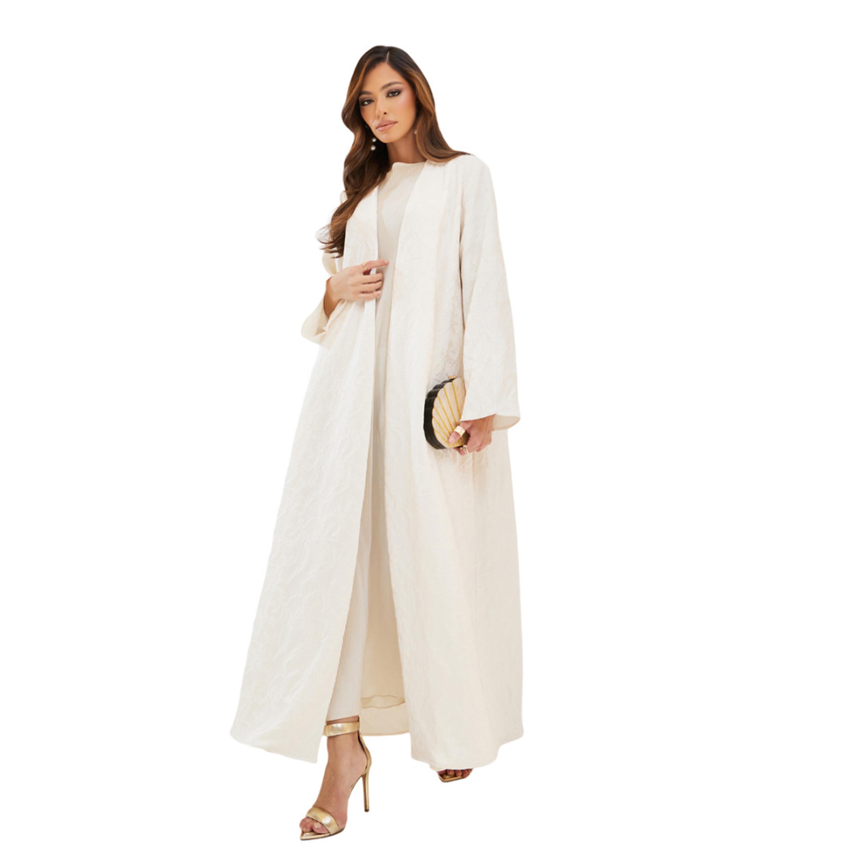 Styli Jacquard Collarless Abaya with Snap-Button Closure-women-arabicclothing-abayas-image-2
