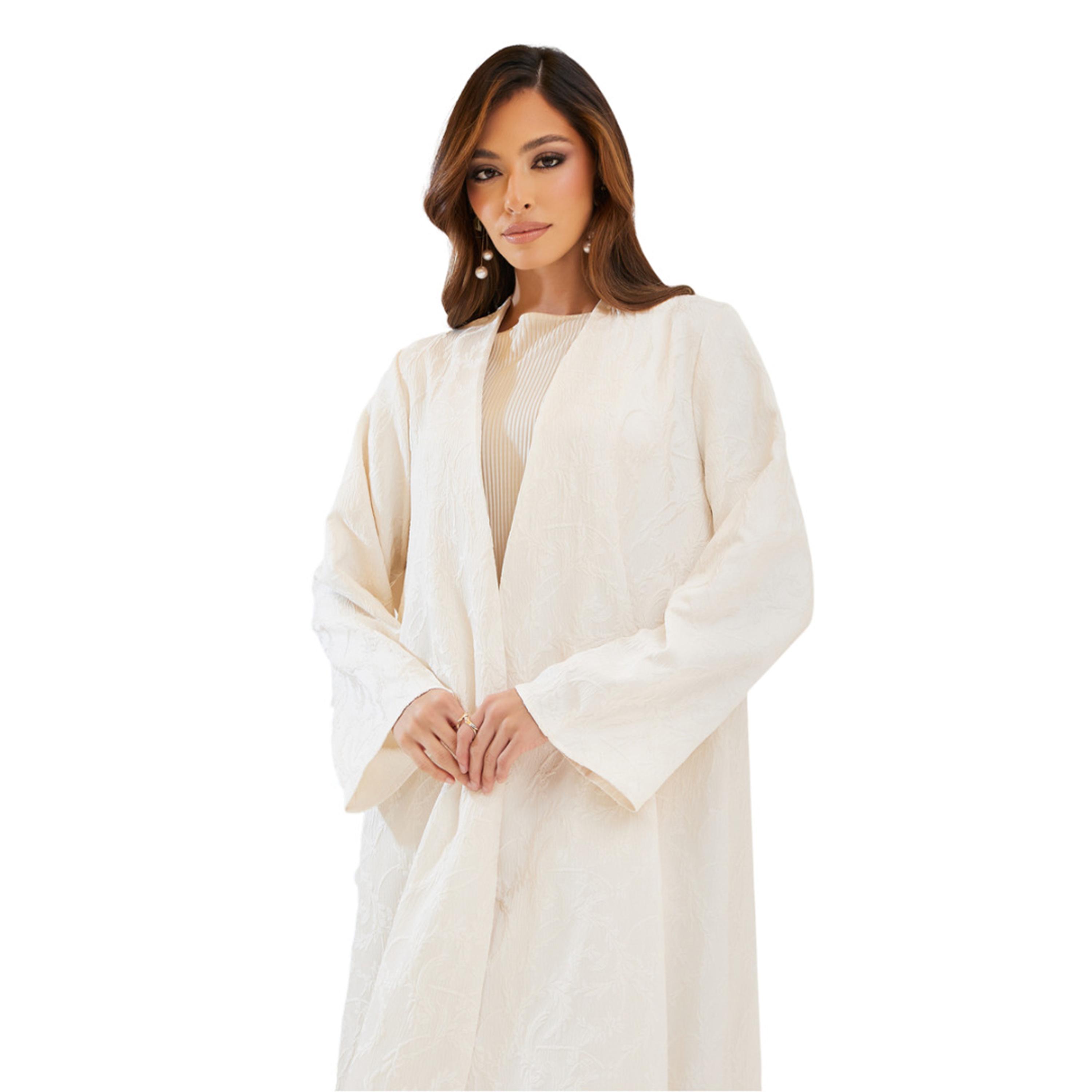 Styli Jacquard Collarless Abaya with Snap-Button Closure-women-arabicclothing-abayas-image-3