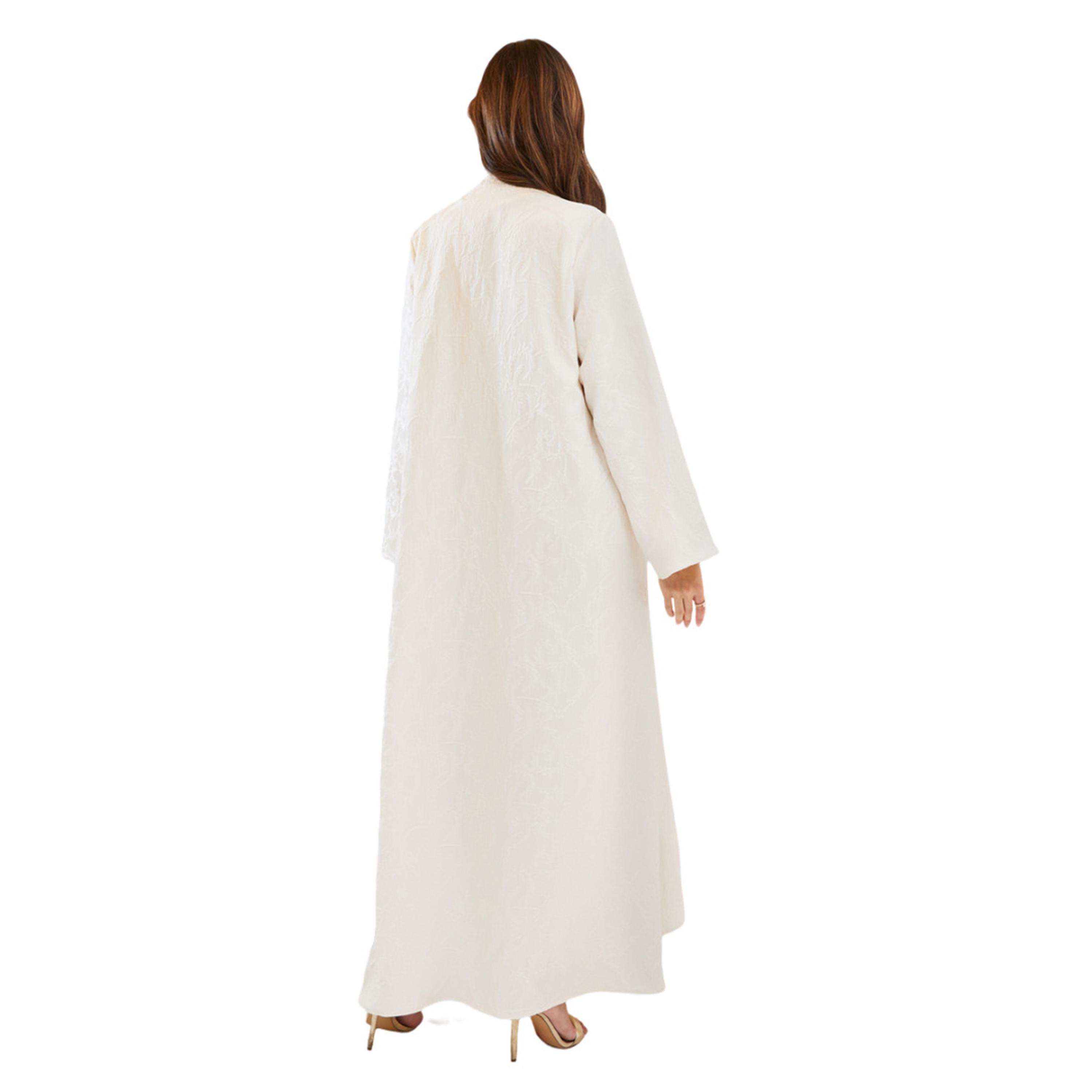 Styli Jacquard Collarless Abaya with Snap-Button Closure-women-arabicclothing-abayas-image-5