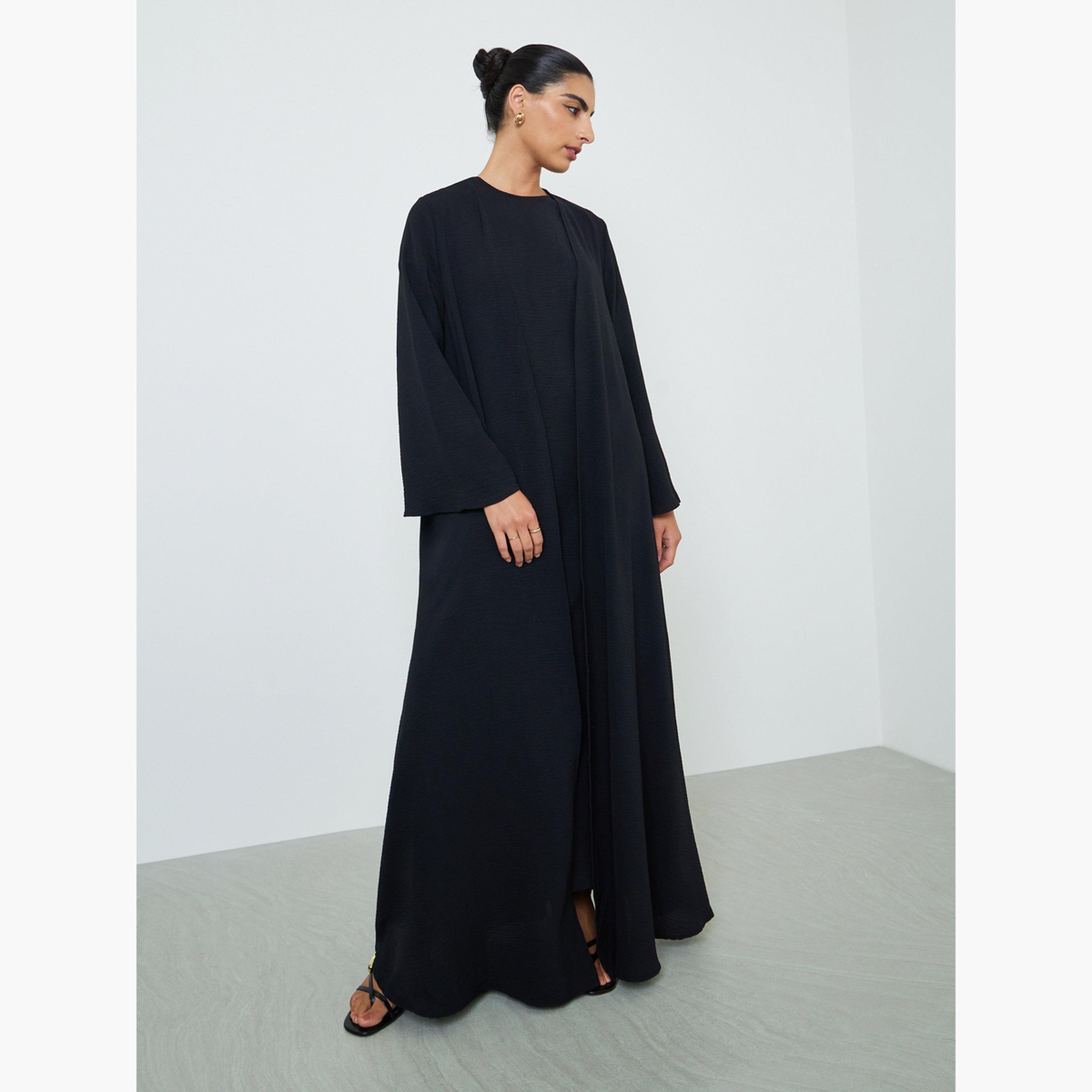 Amirah X Styli Black 2-Piece Front Open Abaya and Dress Modest Set-women-arabicclothing-sets-image-3