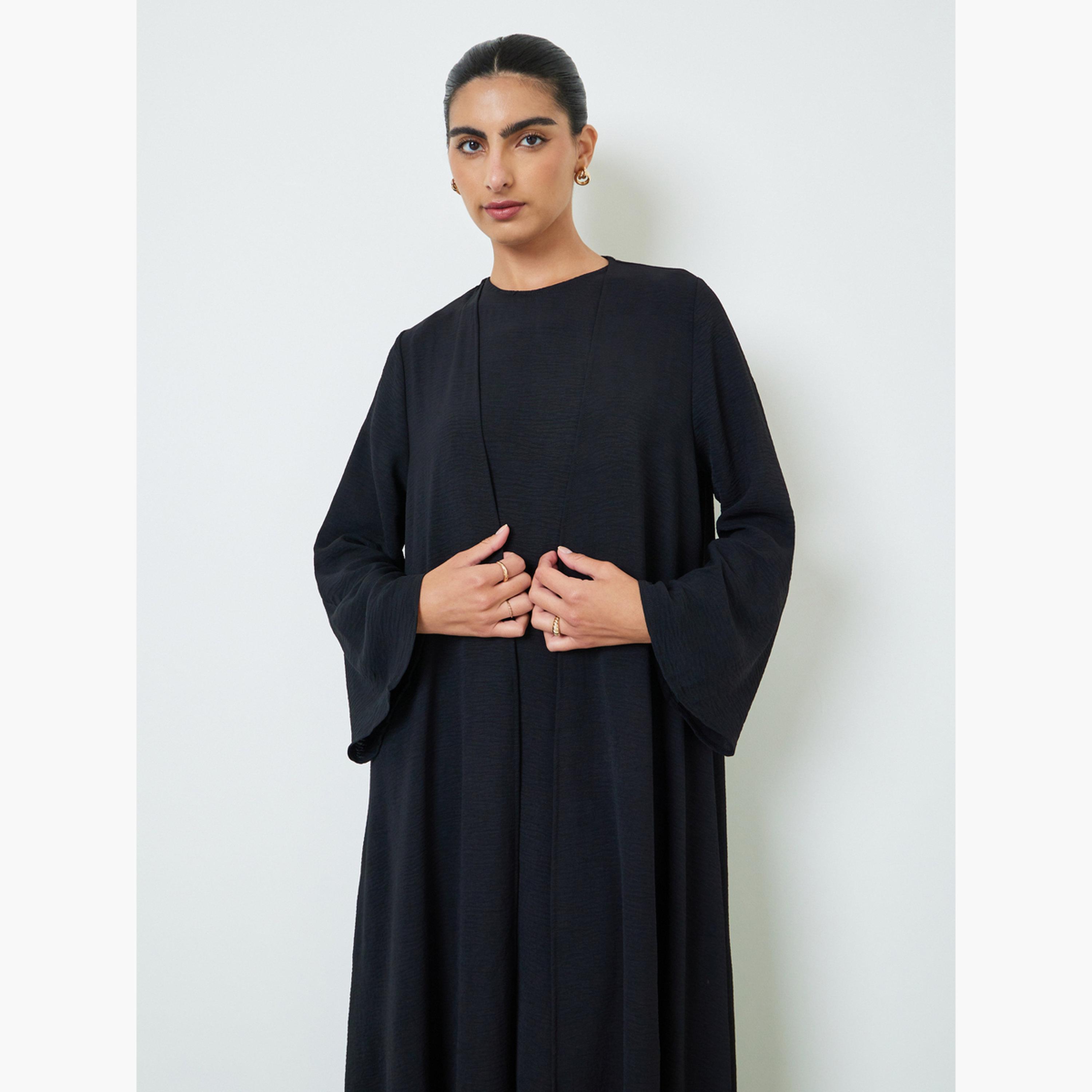 Amirah X Styli Black 2-Piece Front Open Abaya and Dress Modest Set-women-arabicclothing-sets-image-4