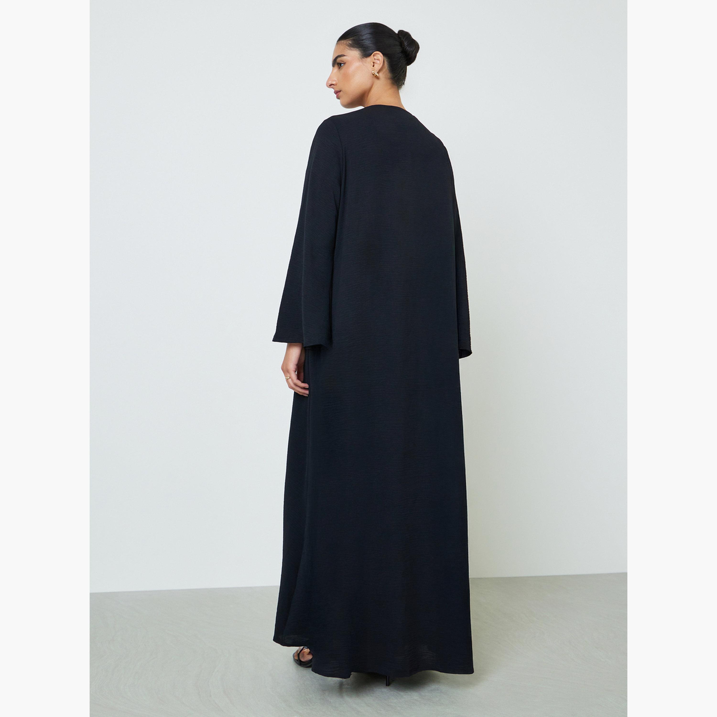 Amirah X Styli Black 2-Piece Front Open Abaya and Dress Modest Set-women-arabicclothing-sets-image-5