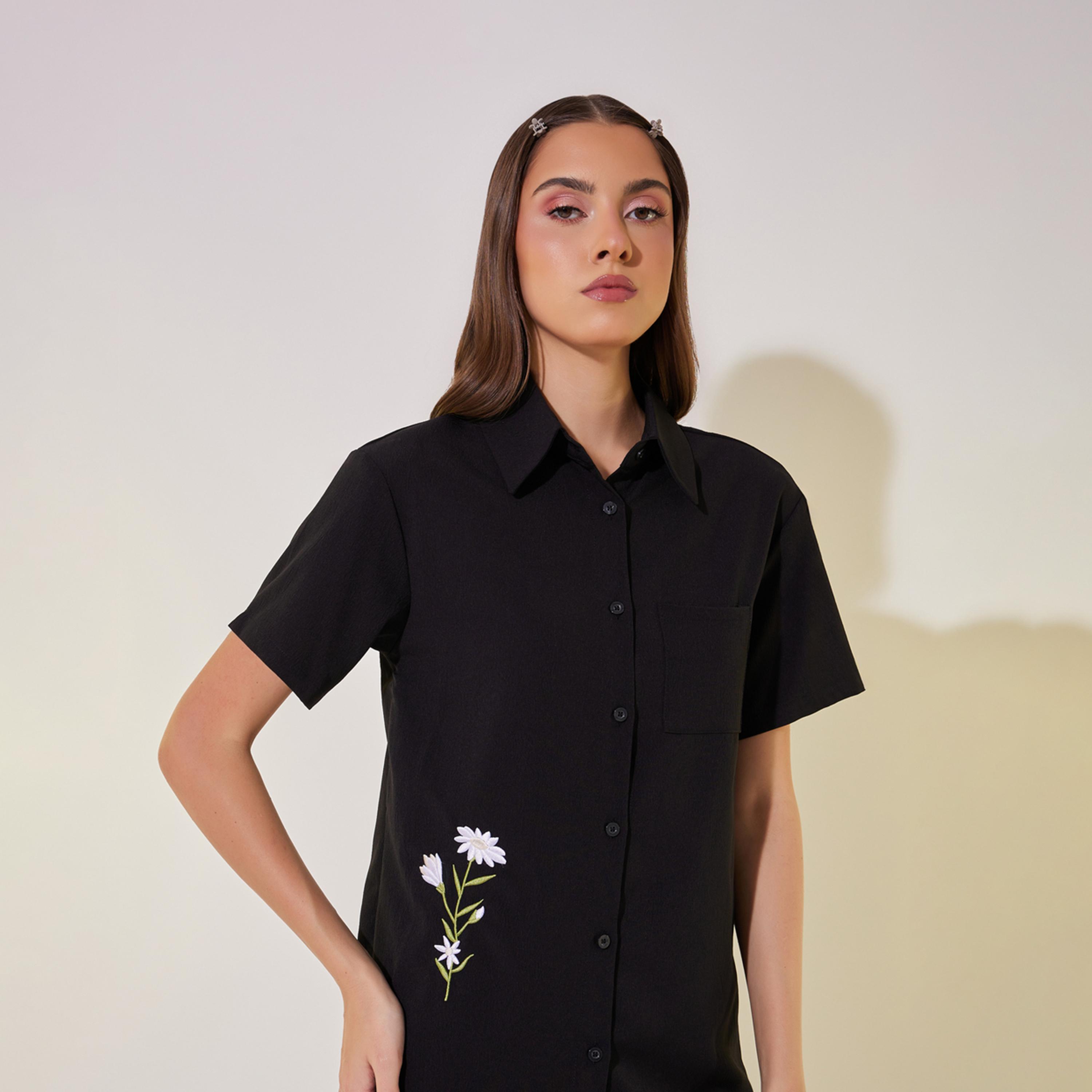Take Two Embroidered Detail Short Sleeve Shirt and Pants Co-Ords-women-clothing-coordsets-image-4