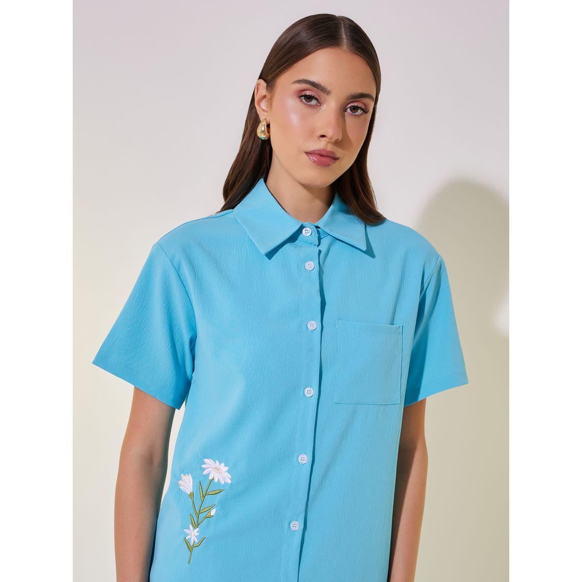 Take Two Embroidered Detail Short Sleeve Shirt and Pants Co-Ords-women-clothing-coordsets-image-4