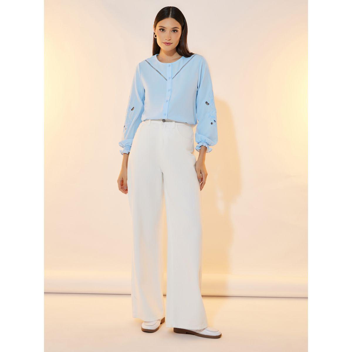 Take Two Solid Cut Out Sleeve Embroidered Detail Shirt-women-clothing-shirtsandblouses-shirts-image-2