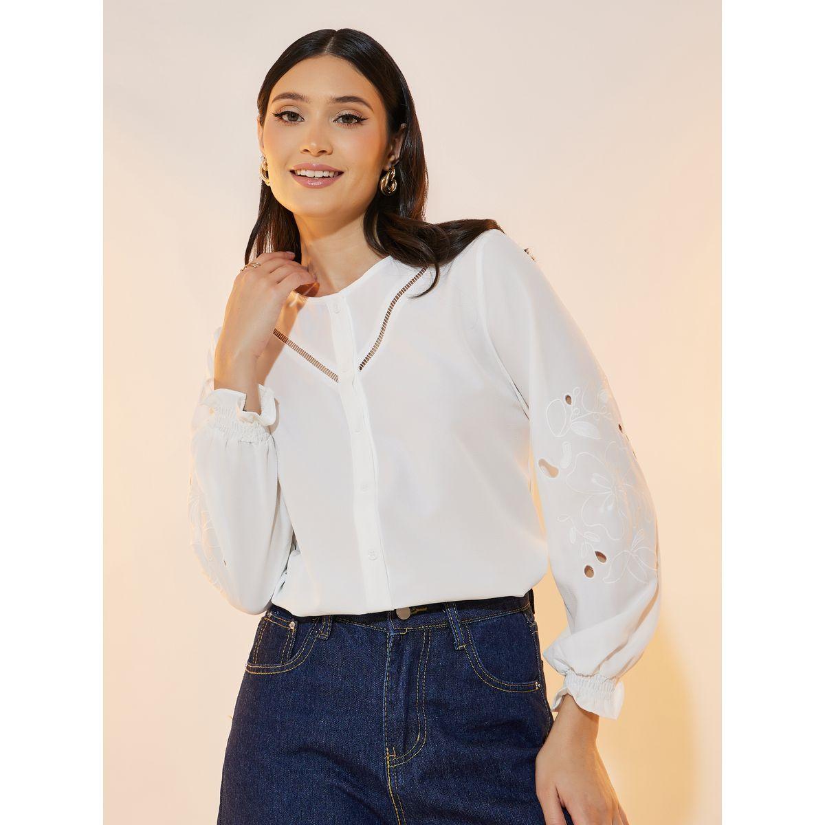 بلوزة سادة بأكمام مفتوحة وتفاصيل مُطرّزة-women-clothing-shirtsandblouses-shirts-image-1