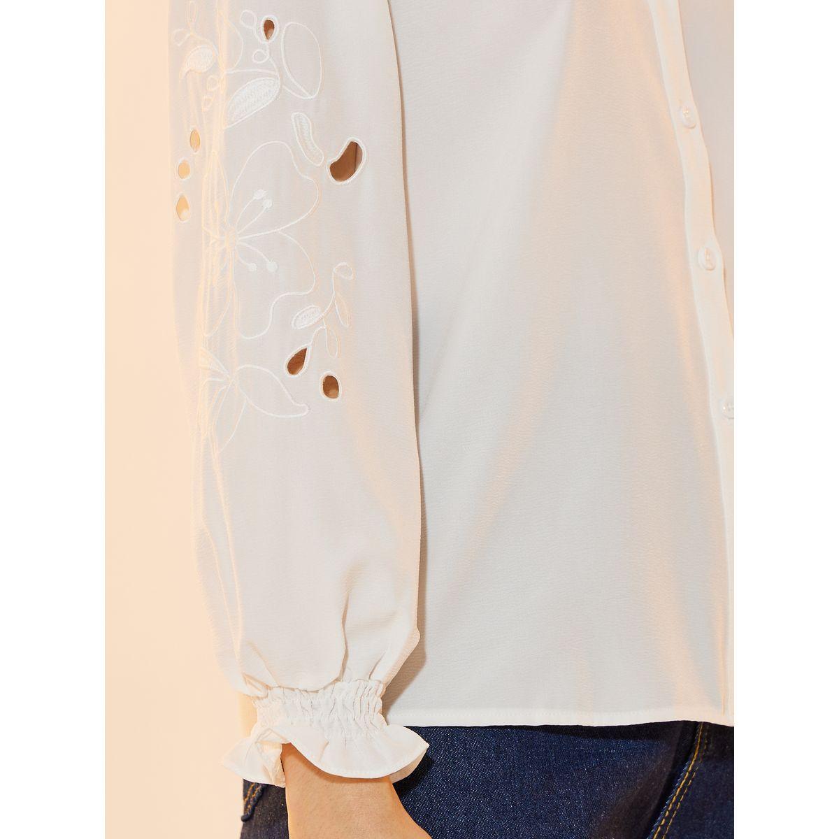Take Two Solid Cut Out Sleeve Embroidered Detail Shirt-women-clothing-shirtsandblouses-shirts-image-4