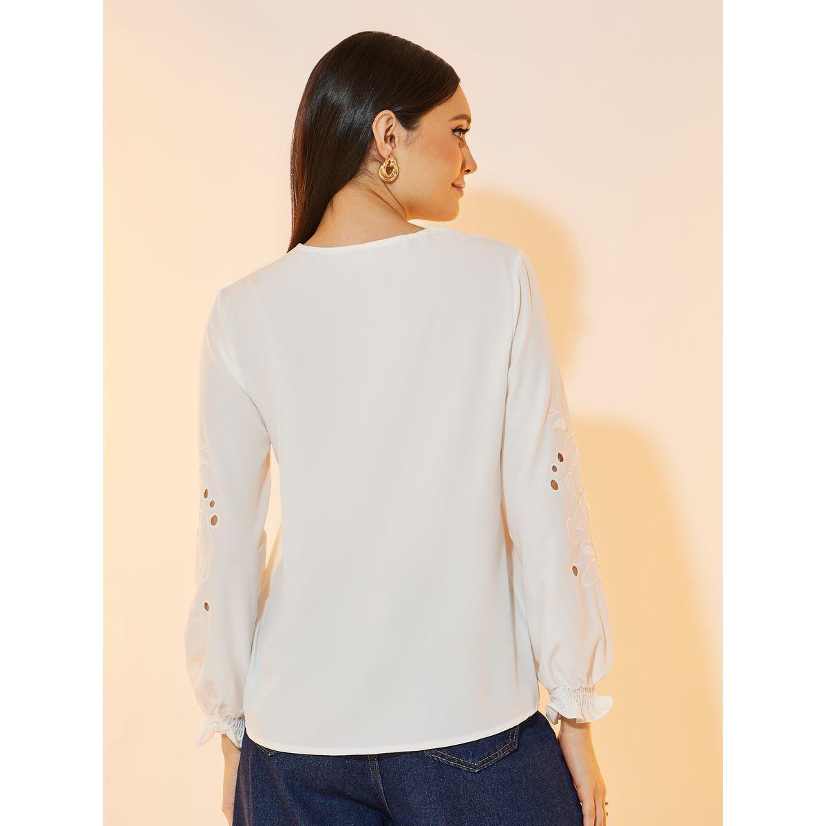 Take Two Solid Cut Out Sleeve Embroidered Detail Shirt-women-clothing-shirtsandblouses-shirts-image-5
