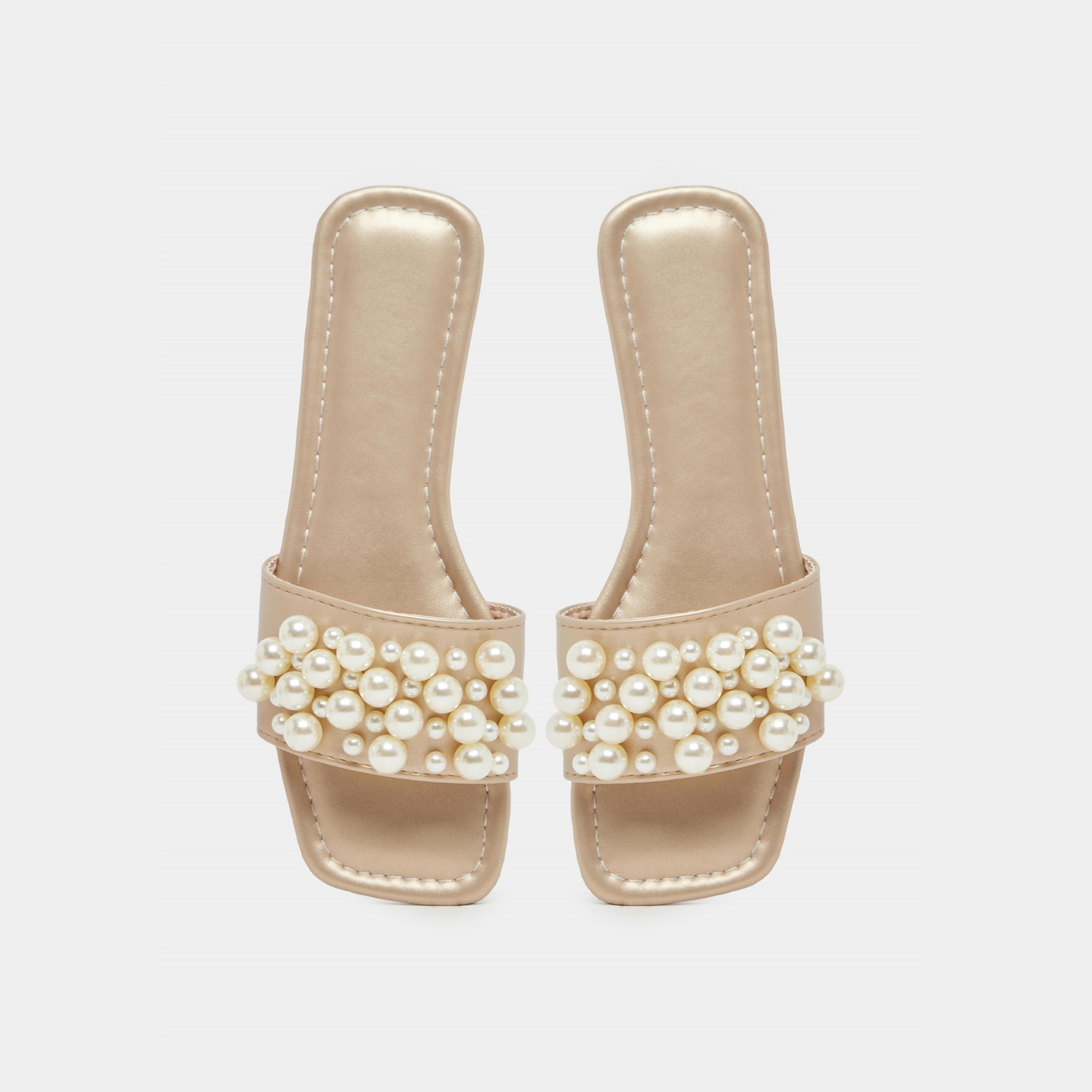 Take Two Faux Pearl Detail Slip on Flat Sandals-women-shoes-flipflopsandslides-image-5