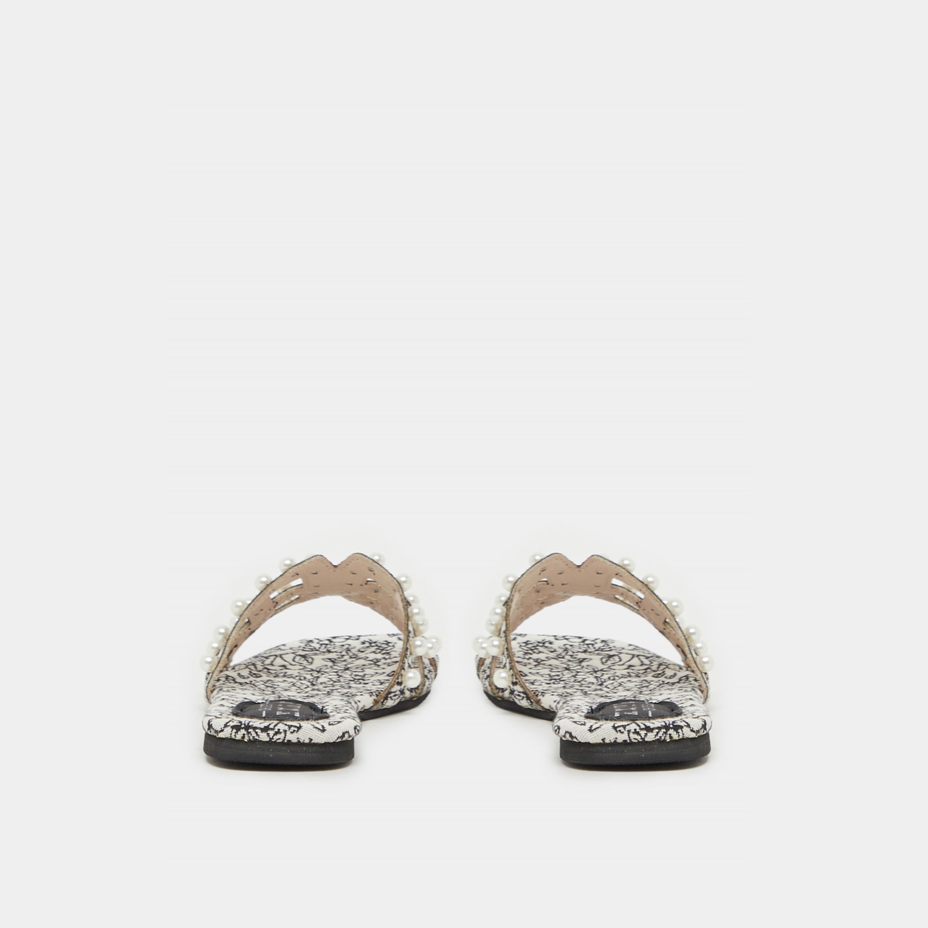 Take Two Printed Faux Pearl Detail Flat Sandals-women-shoes-sandals-flats-image-4