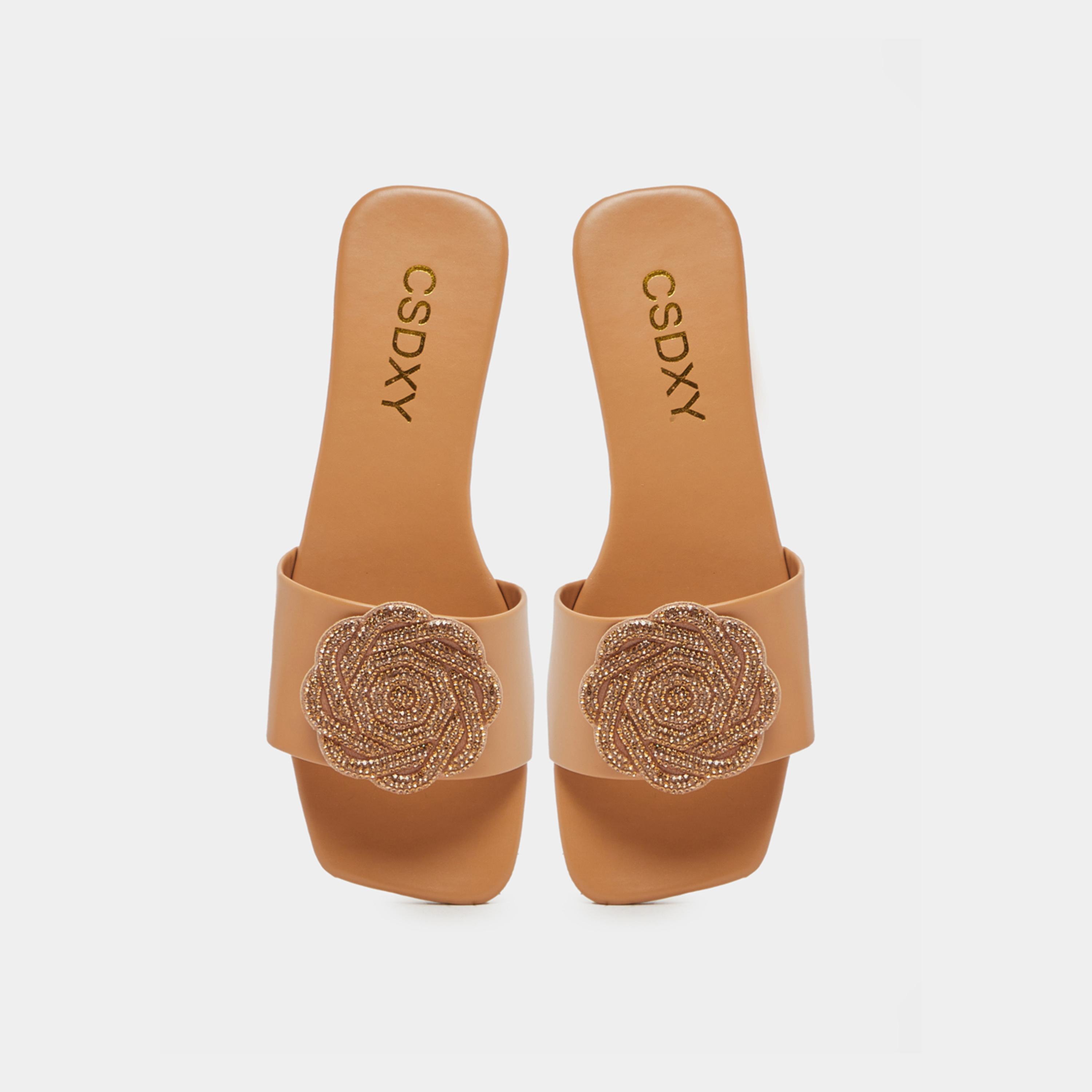 Take Two Embellished Flower Strap Flat Sandals-women-shoes-sandals-flats-image-5