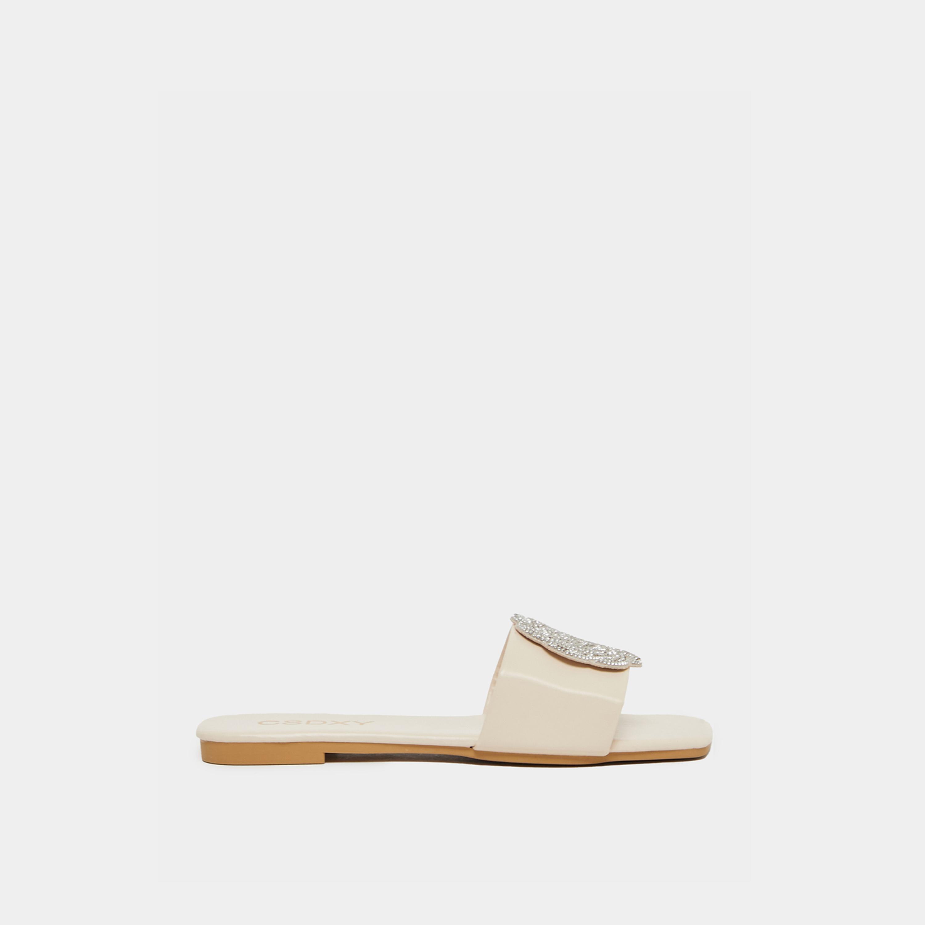 Take Two Embellished Flower Strap Flat Sandals-women-shoes-flipflopsandslides-image-1