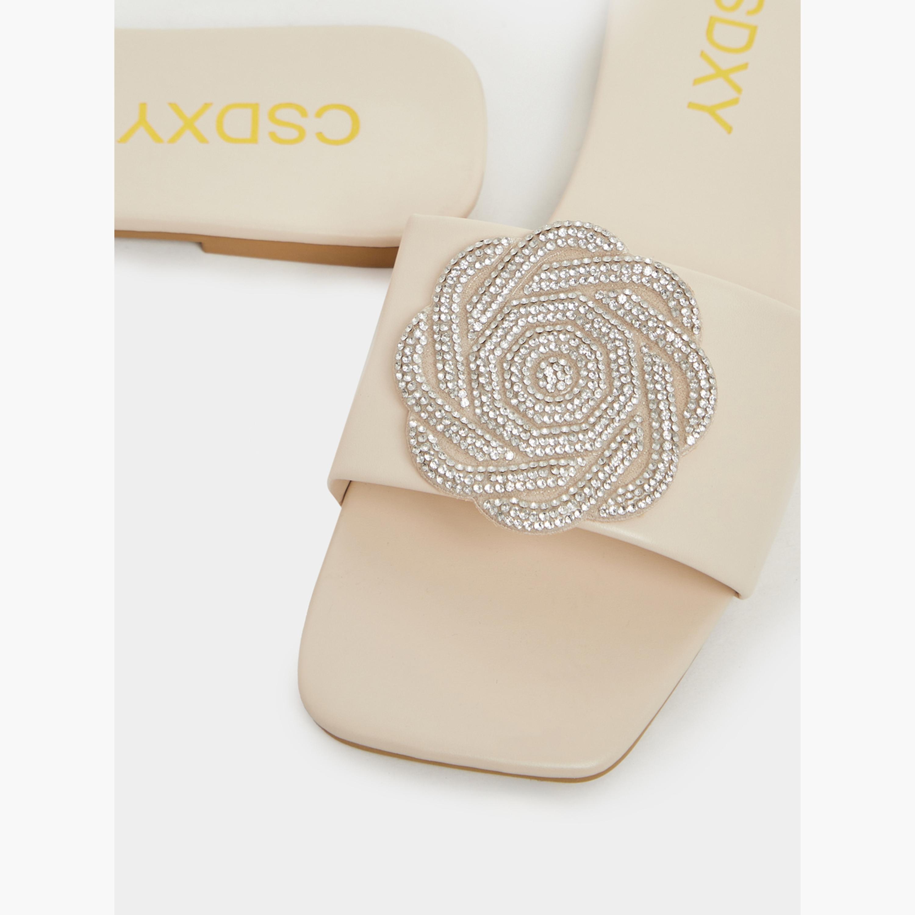 Take Two Embellished Flower Strap Flat Sandals-women-shoes-flipflopsandslides-image-3