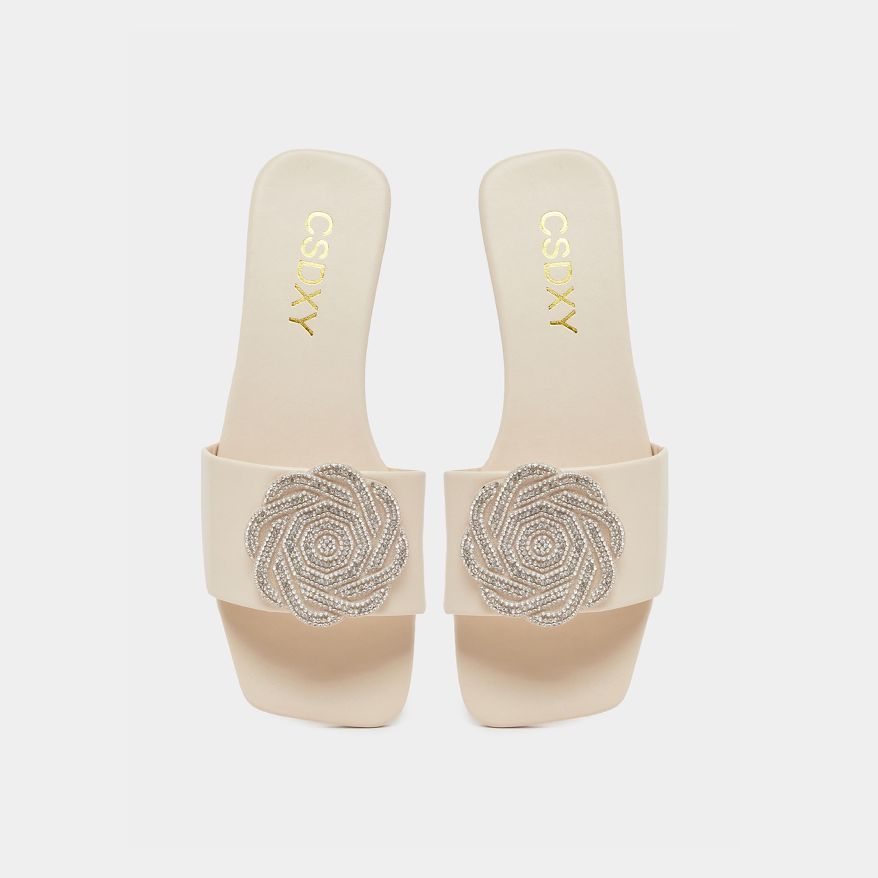 Take Two Embellished Flower Strap Flat Sandals-women-shoes-flipflopsandslides-image-5