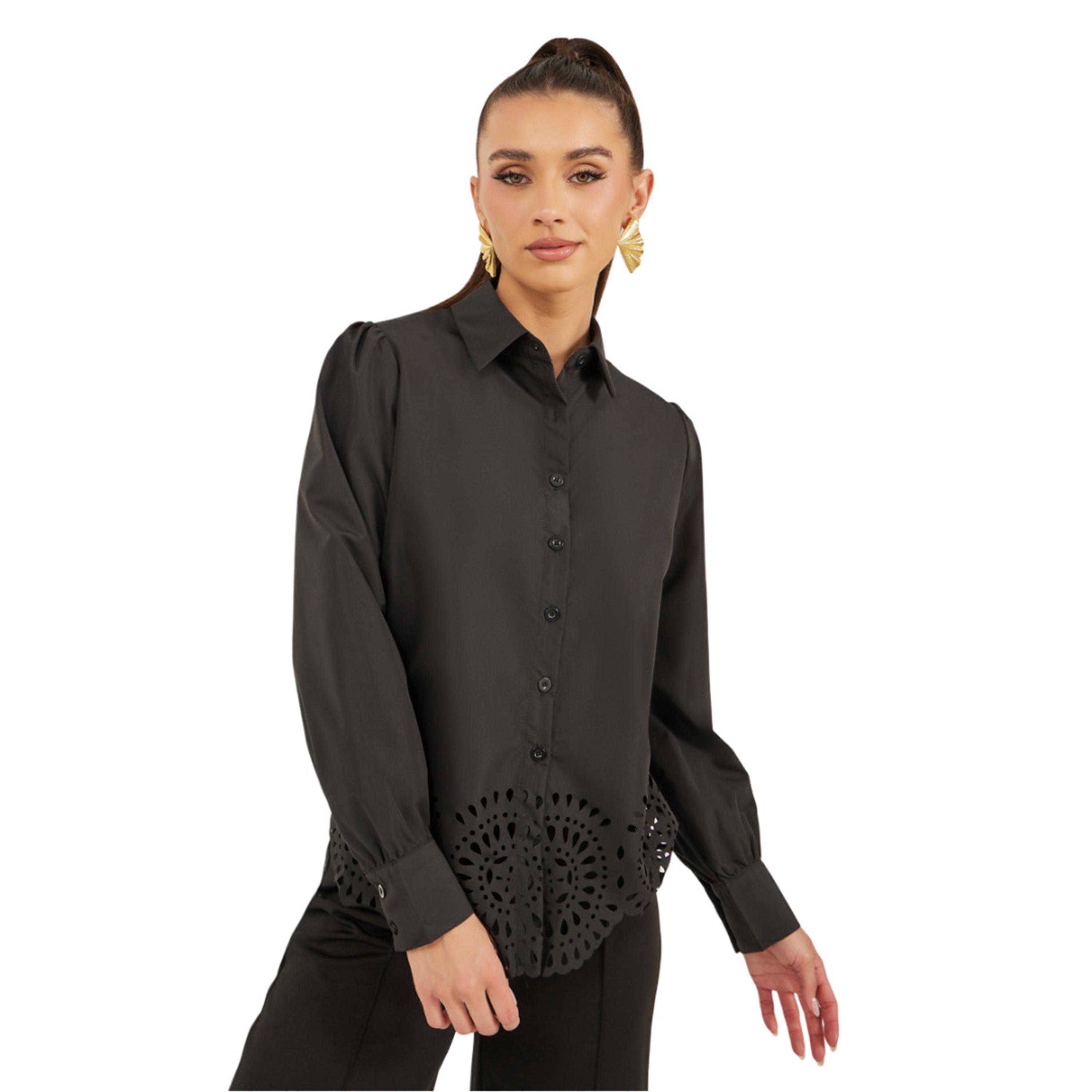 ستايلي -  قميص شيفلي هيم بقصّة عادية وياقة متباعدة-women-clothing-shirtsandblouses-shirts-image-1