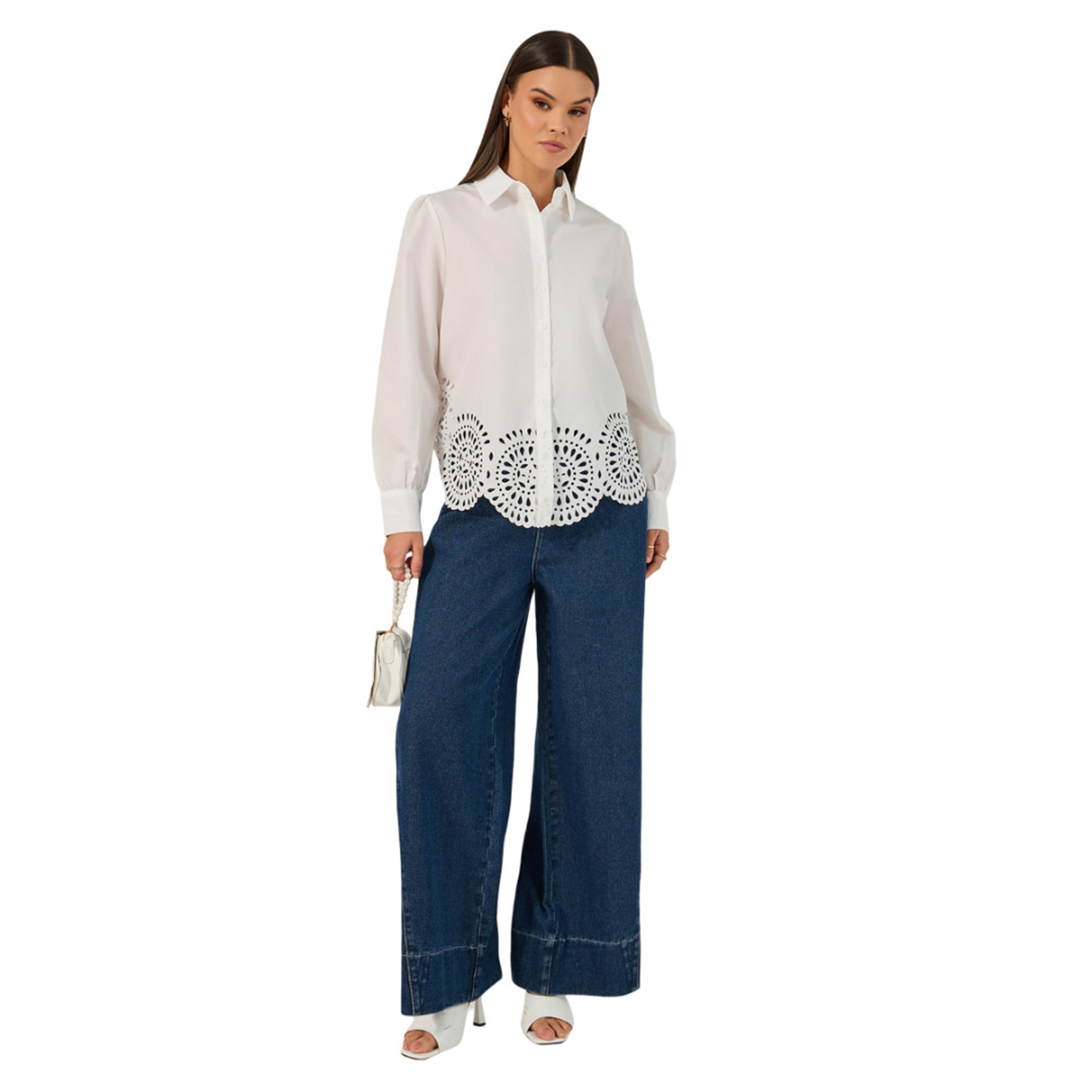 ستايلي- قميص سادة بأكمام طويلة ومقطع بالليزر-women-clothing-shirtsandblouses-shirts-image-3