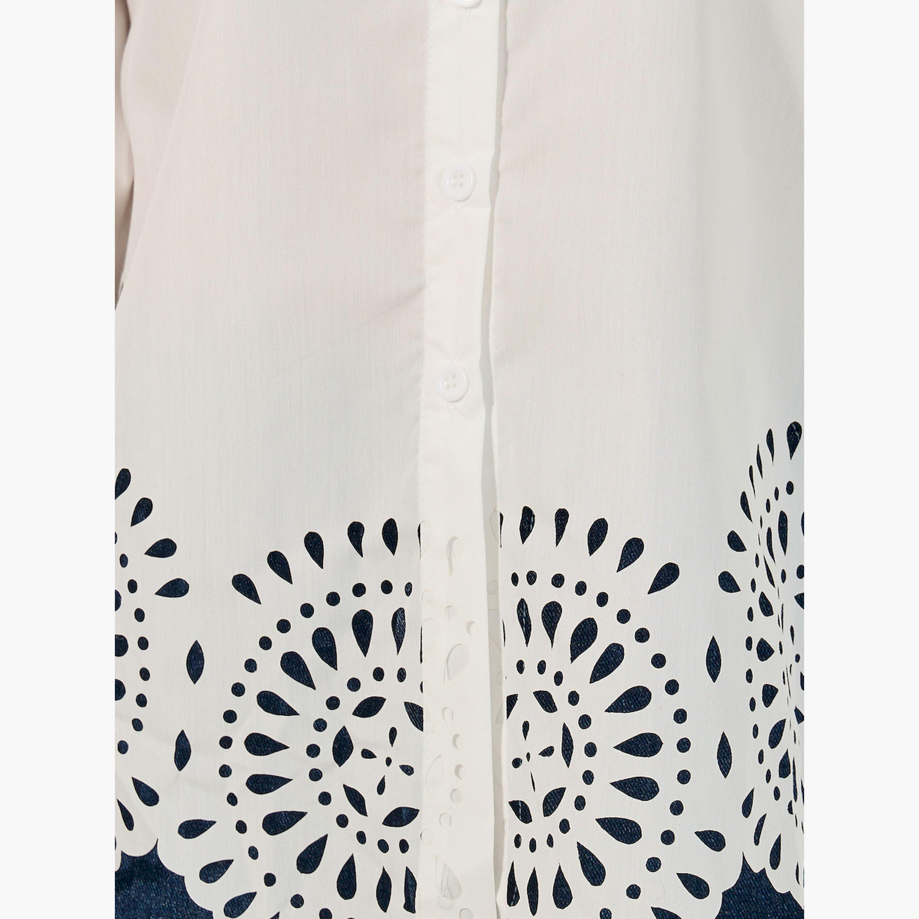 ستايلي- قميص سادة بأكمام طويلة ومقطع بالليزر-women-clothing-shirtsandblouses-shirts-image-2