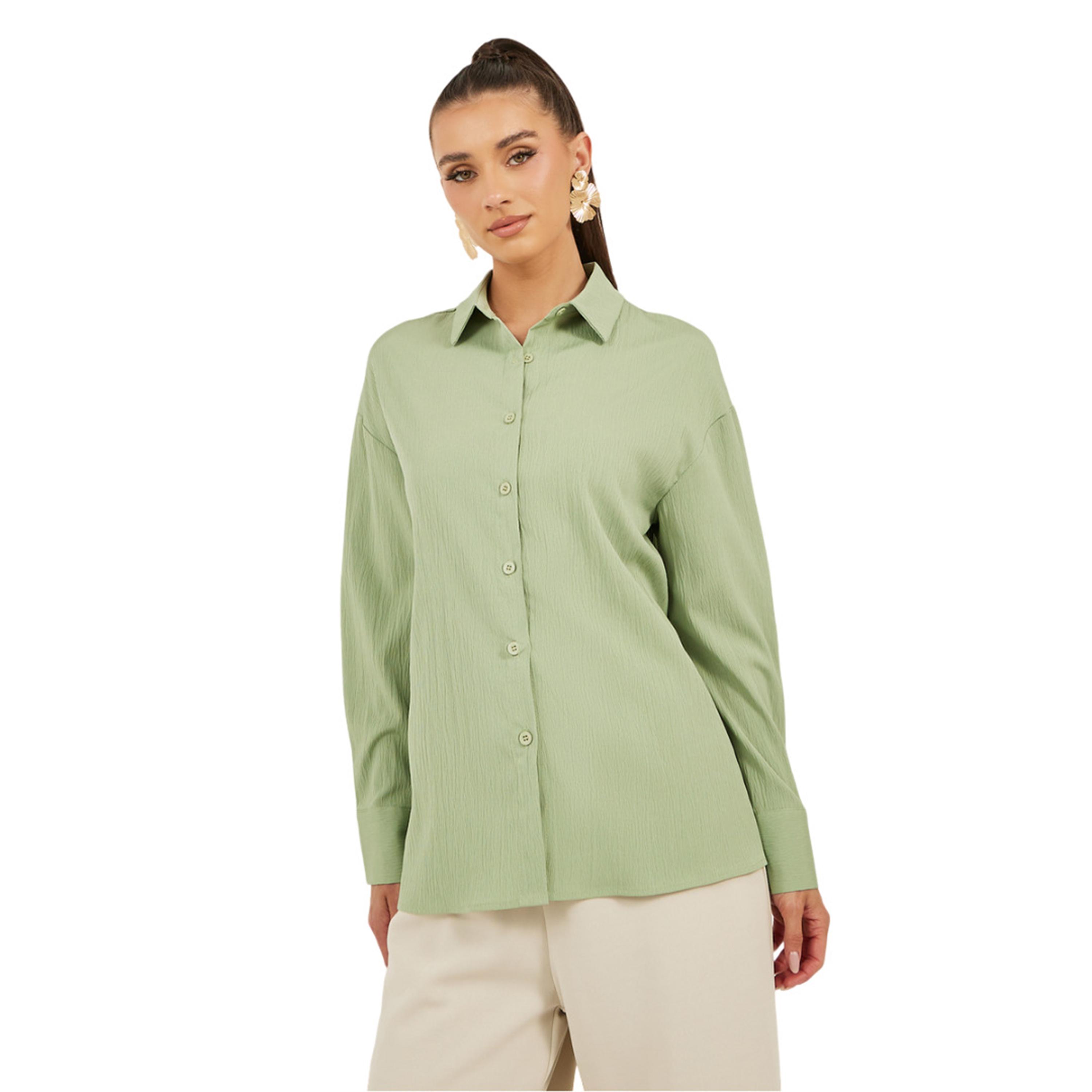 ستايلي -  قميص مقاس كبيربأكمام طويلة ومحكم-women-clothing-shirtsandblouses-shirts-image-3