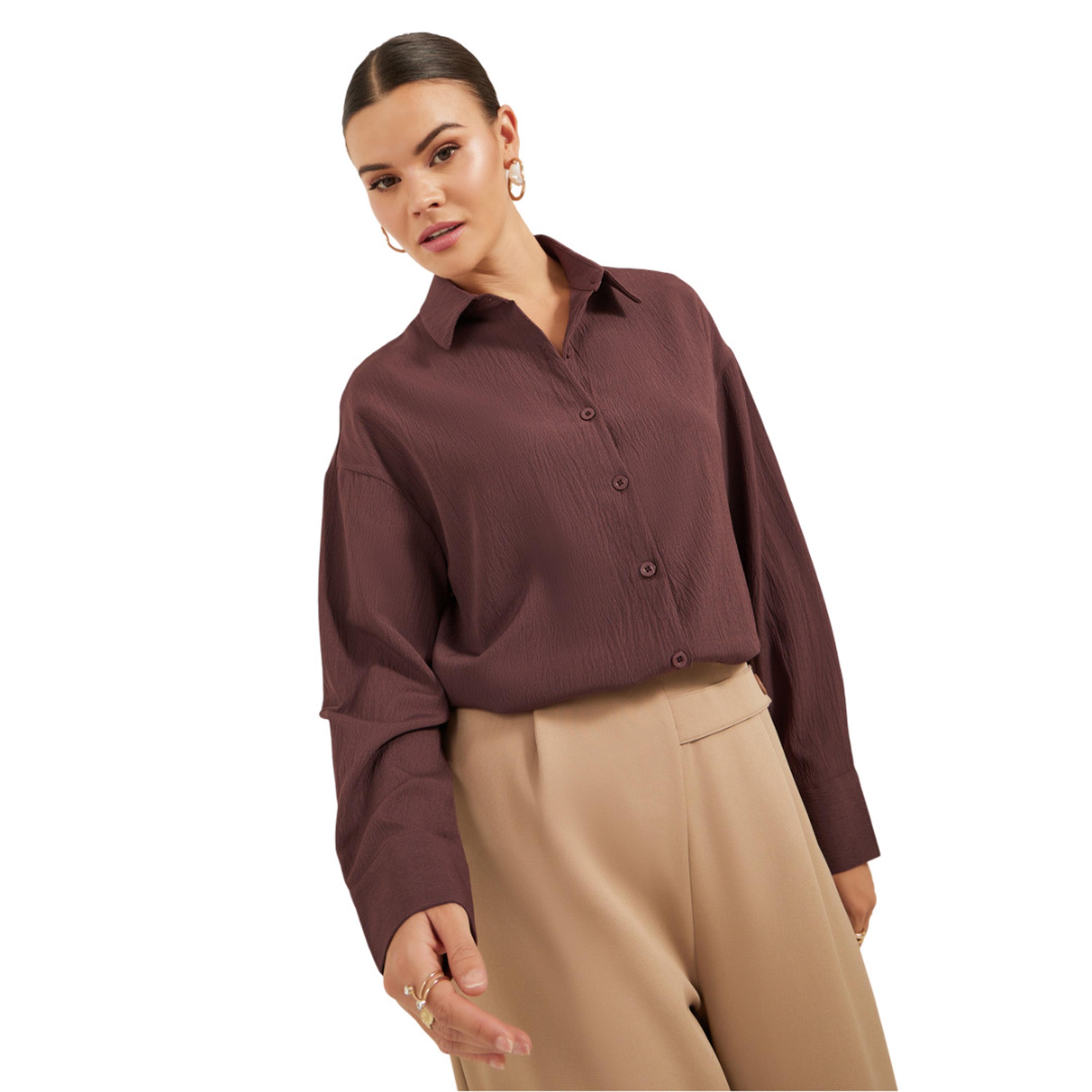 ستايلي -   قميص مقاس كبيربأكمام طويلة ومحكم-women-clothing-shirtsandblouses-shirts-image-1
