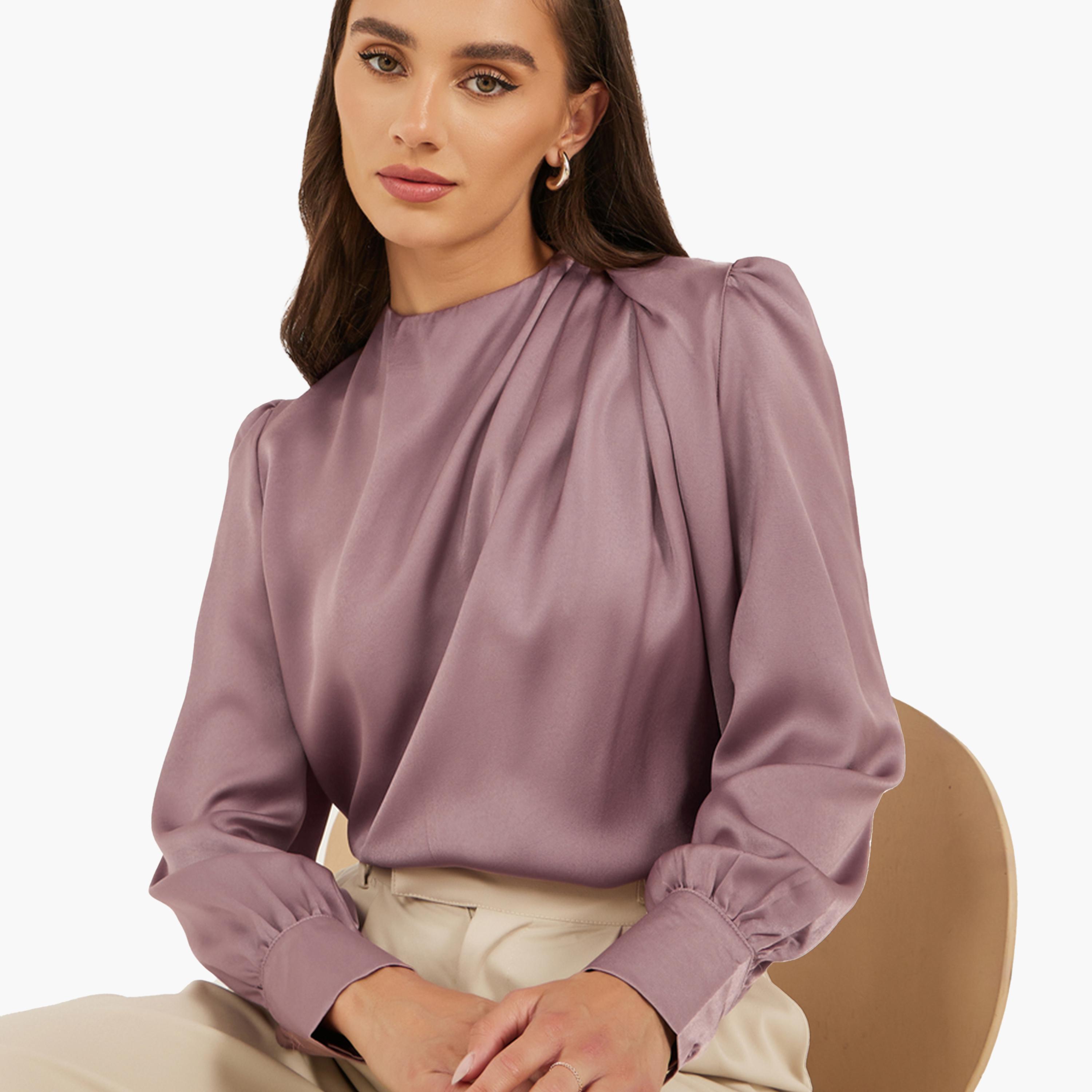 Styli Plain High Neck Satin Top-women-clothing-shirtsandblouses-blouses-image-1