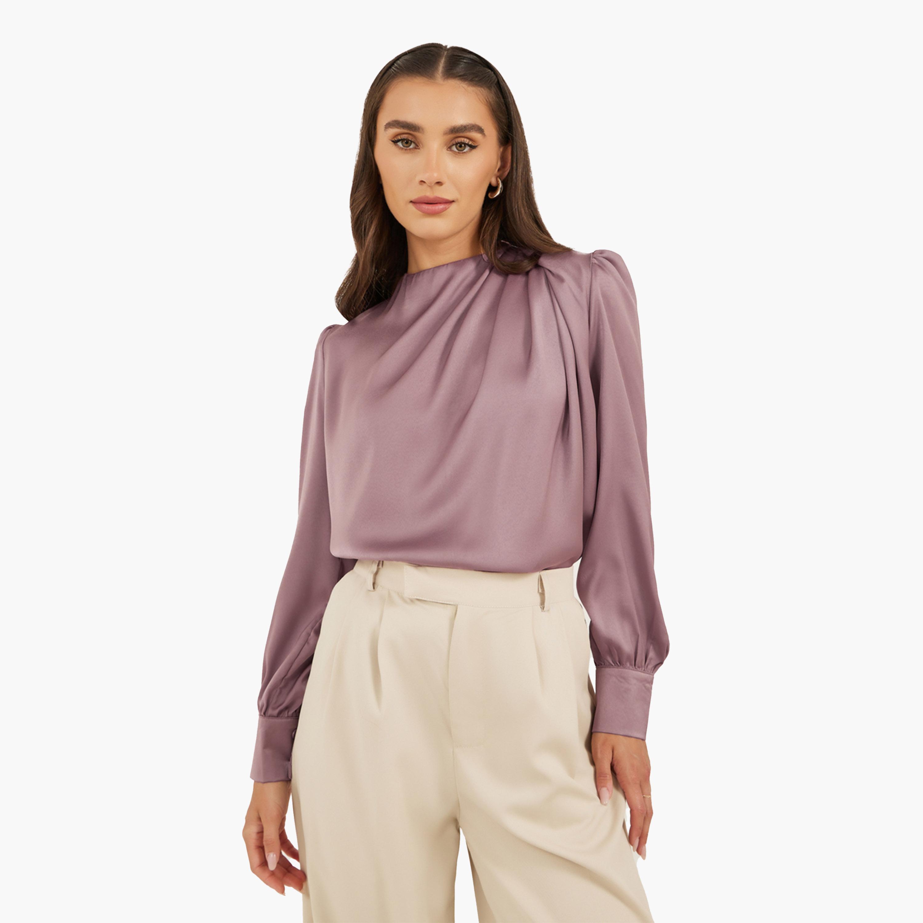 Styli Plain High Neck Satin Top-women-clothing-shirtsandblouses-blouses-image-2