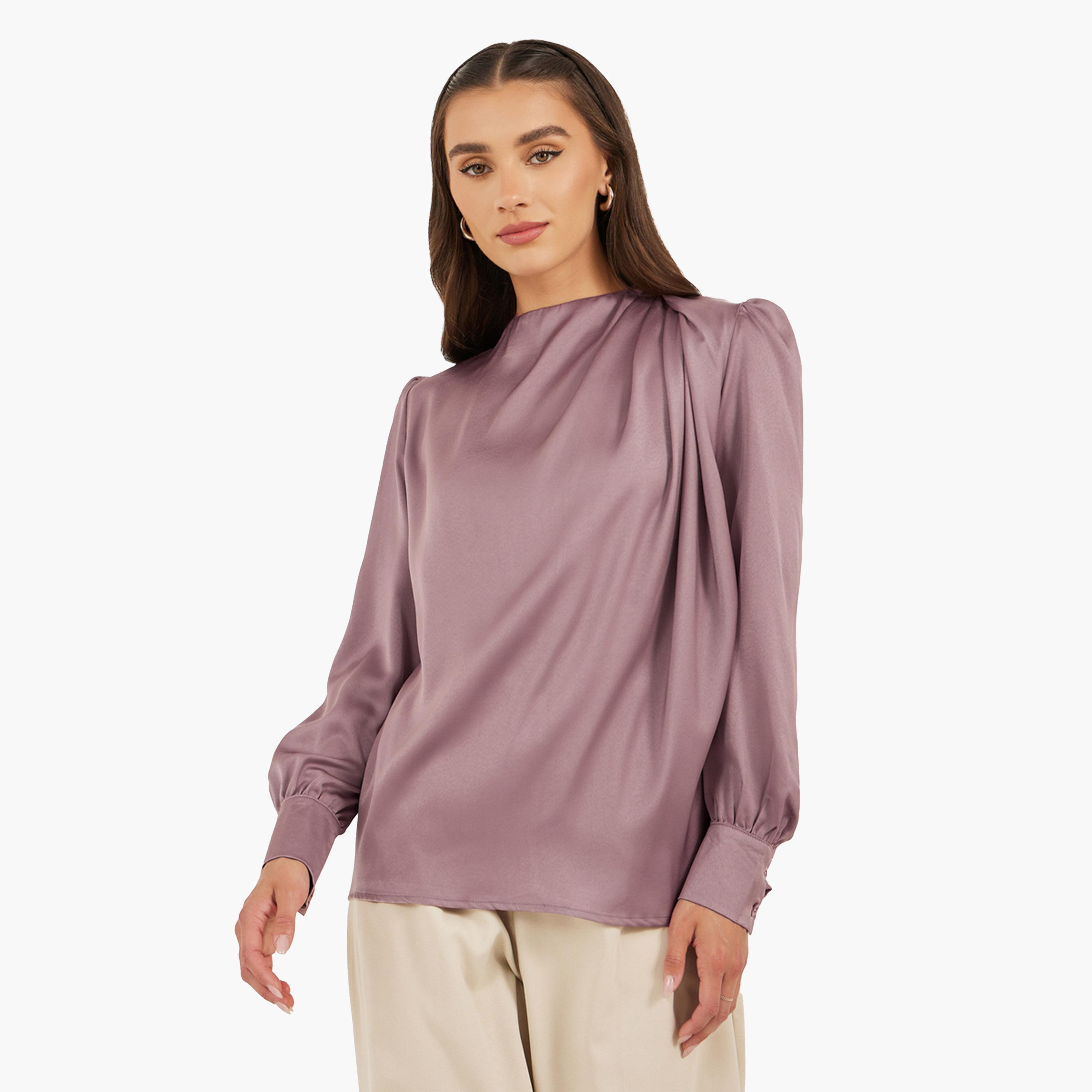 Styli Plain High Neck Satin Top-women-clothing-shirtsandblouses-blouses-image-4