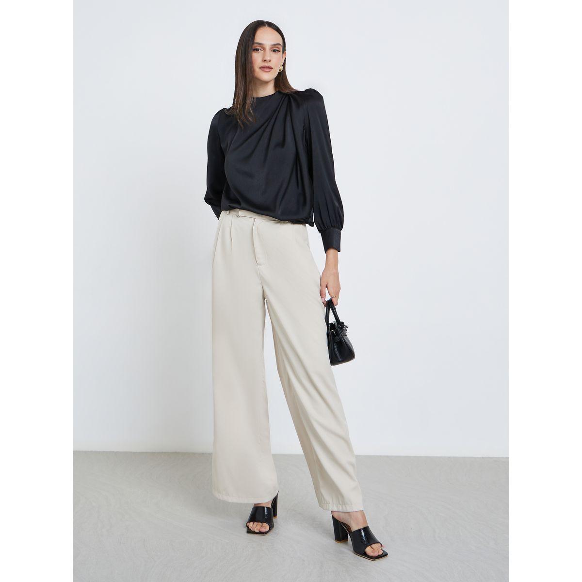 بلوزة ساتان بأكمام منفوخة مع تفاصيل كسرات-women-clothing-shirtsandblouses-blouses-image-2