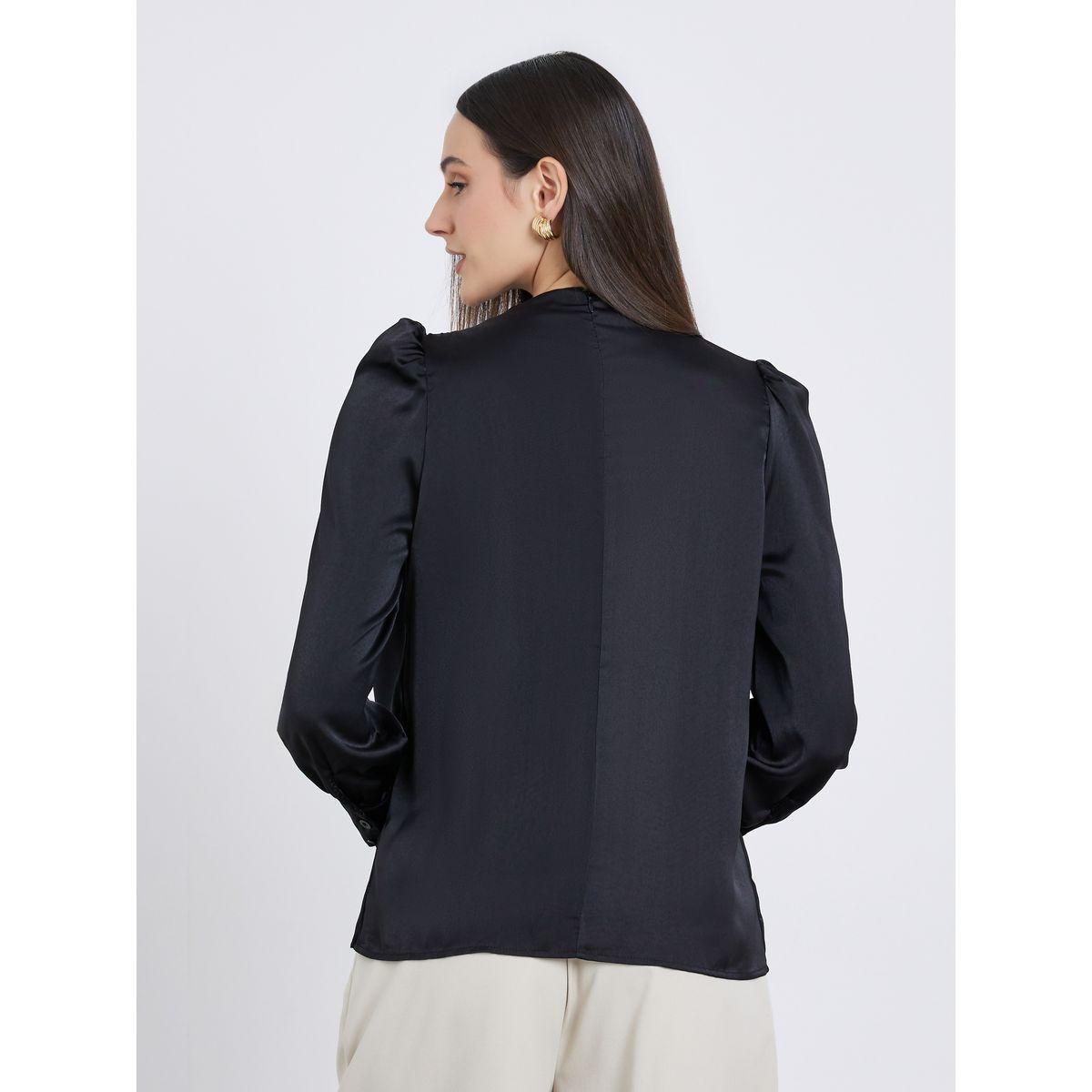 بلوزة ساتان بأكمام منفوخة مع تفاصيل كسرات-women-clothing-shirtsandblouses-blouses-image-5