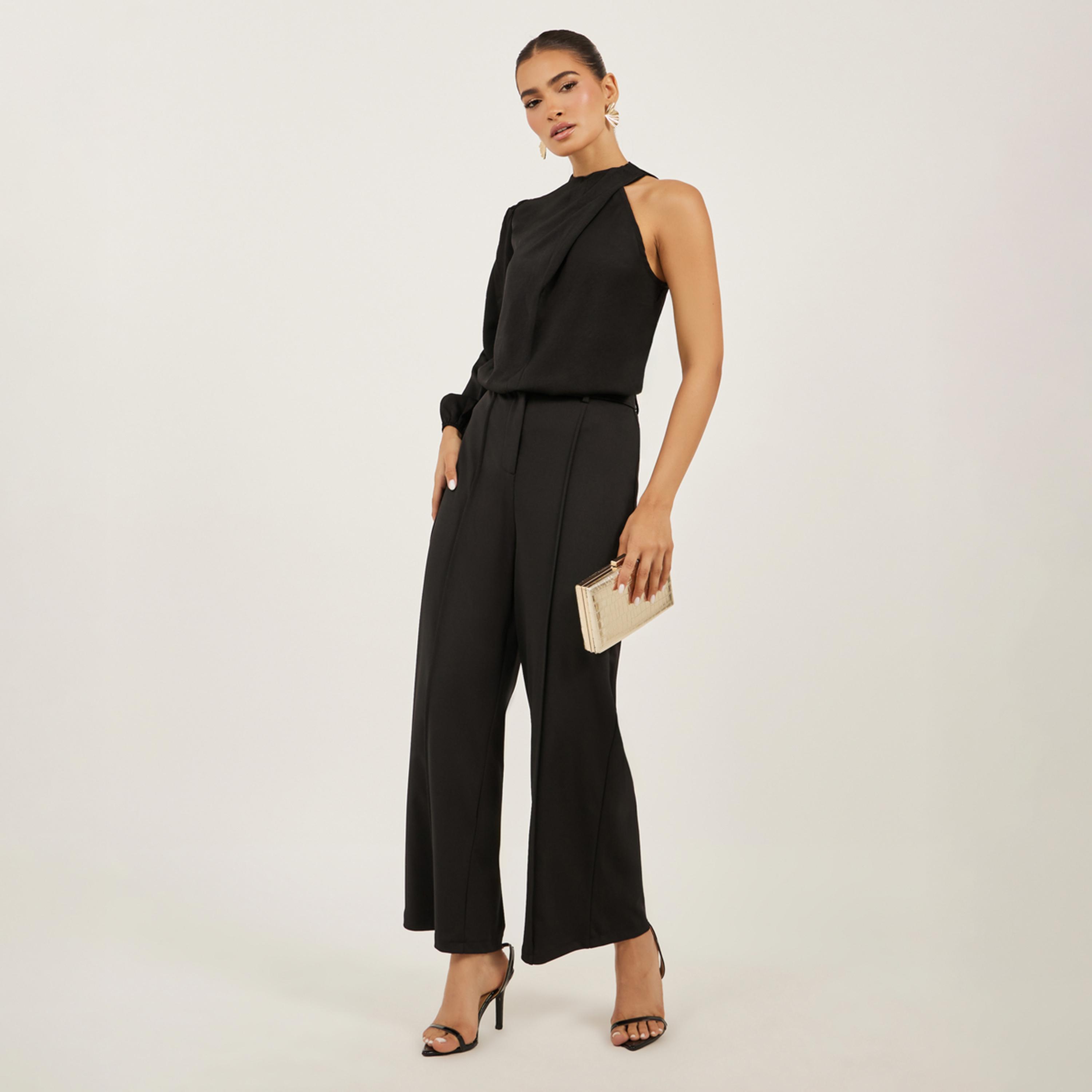 ستايلي - بلوزة سادة بياقة عالية وأكمام منفوخة-women-clothing-shirtsandblouses-blouses-image-2