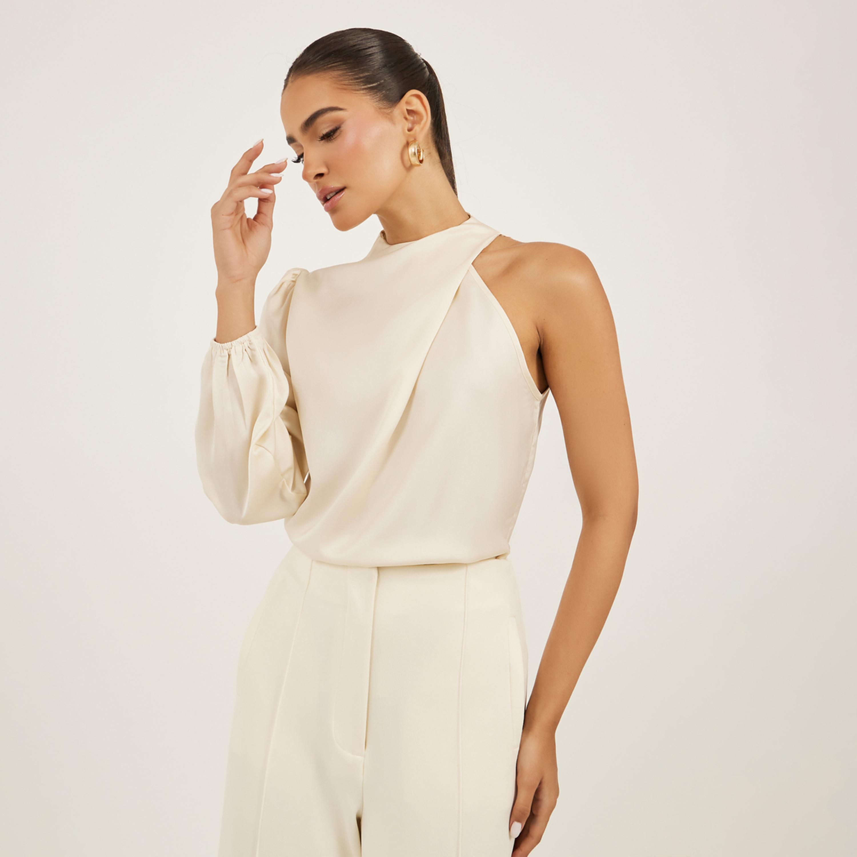 Styli Solid High Neck Balloon Sleeve Blouse-women-clothing-shirtsandblouses-blouses-image-3