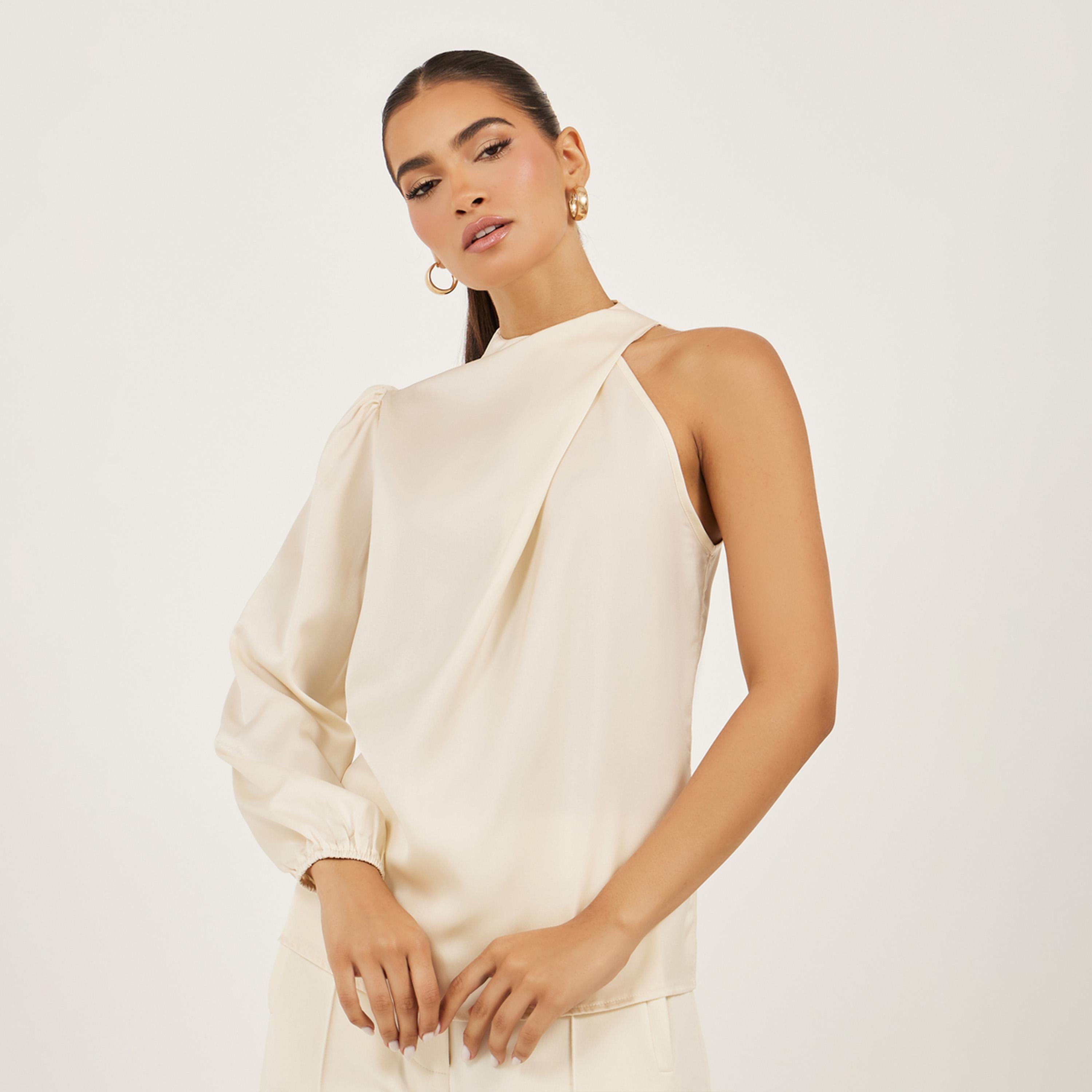 Styli Solid High Neck Balloon Sleeve Blouse-women-clothing-shirtsandblouses-blouses-image-4