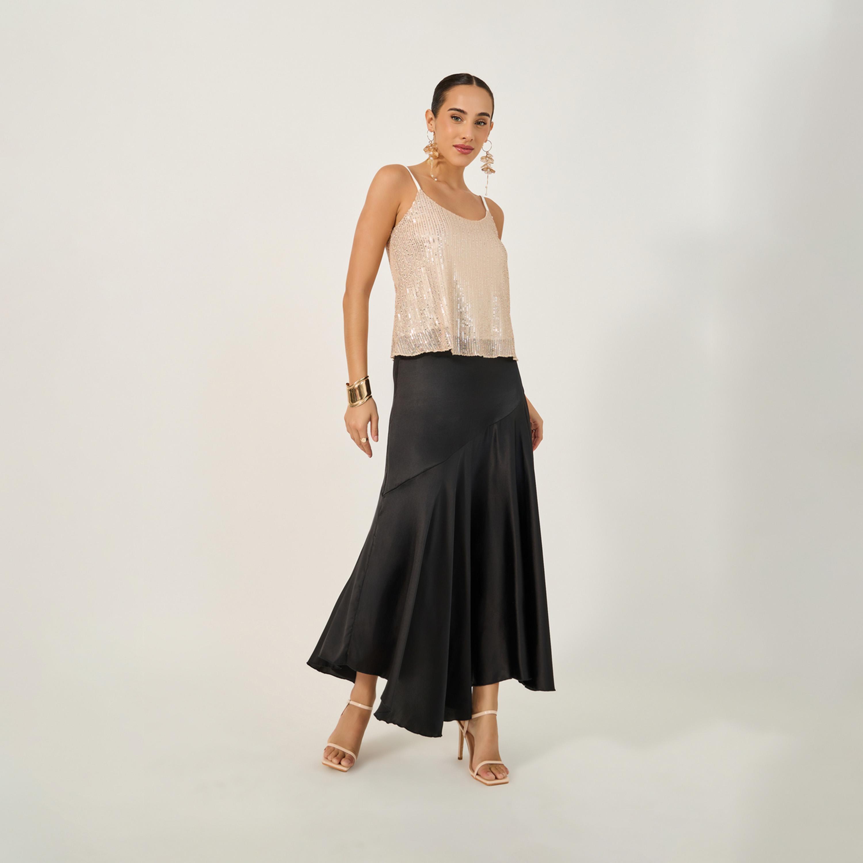 ستايلي - بلوزة كامي مزينة بالترتر بفتحة رقبة دائرية-women-clothing-tshirts-image-2