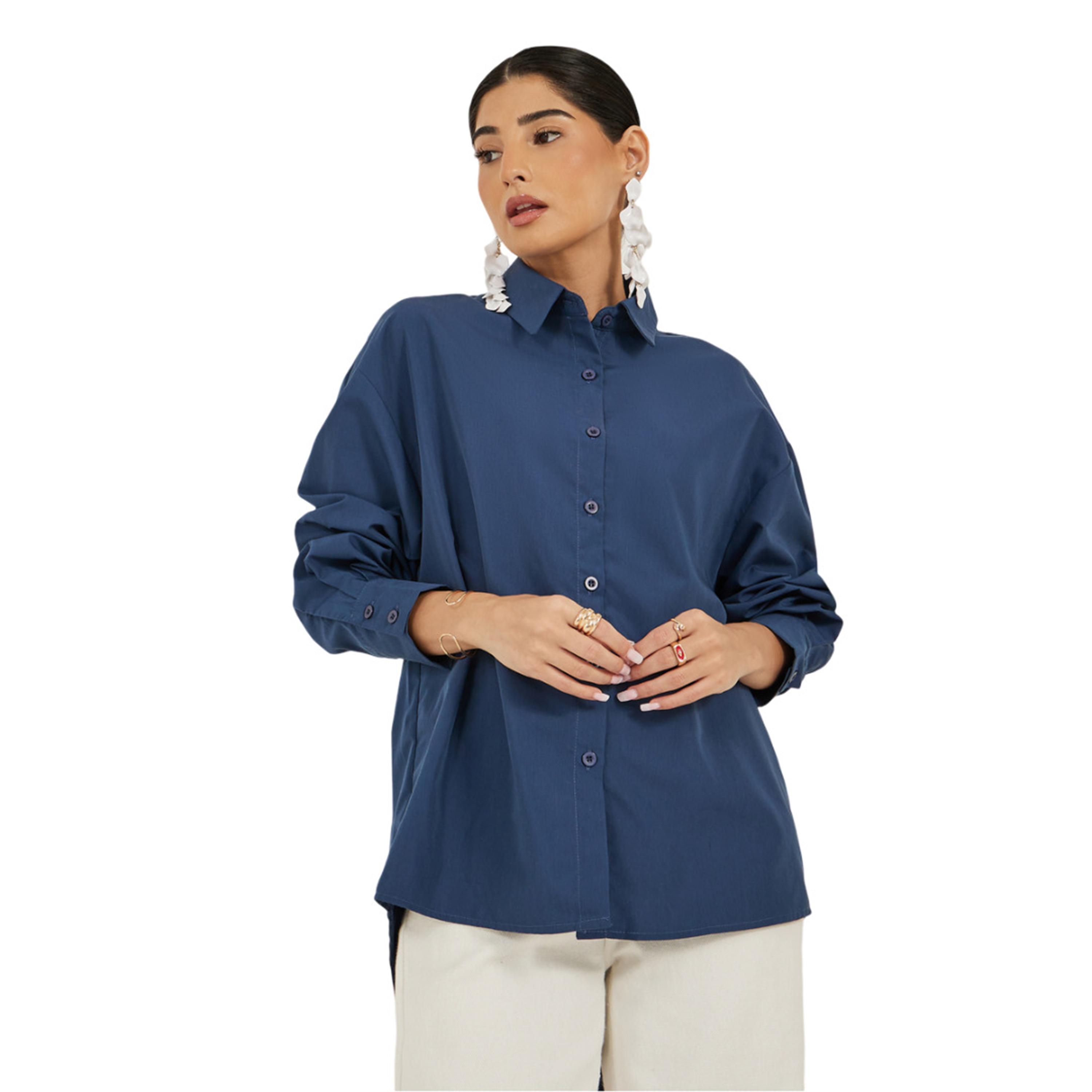 ستايلي - قميص طويل وكبير الحجم بياقة واسعة-women-clothing-shirtsandblouses-shirts-image-3