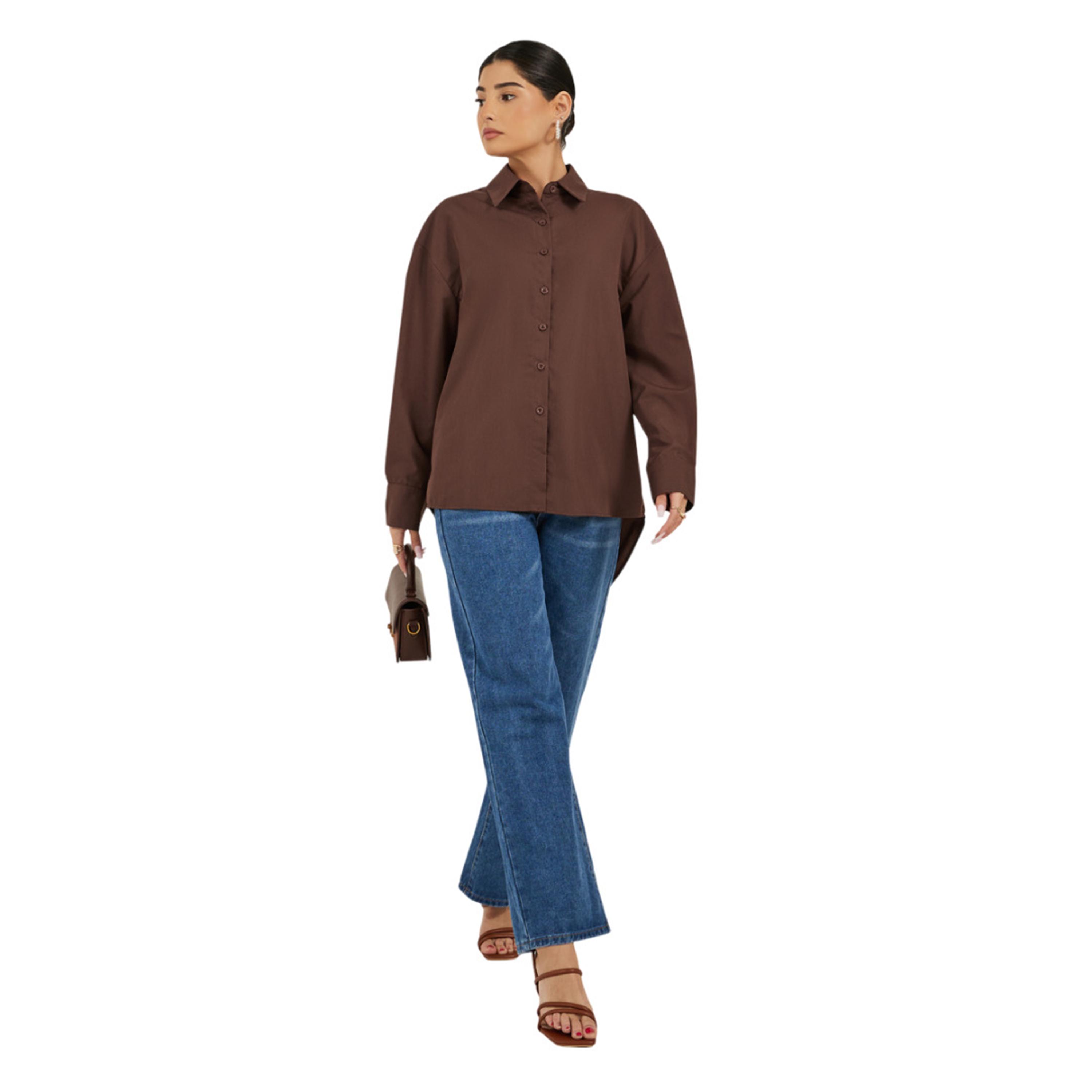 ستايلي - قميص طويل وكبير الحجم بياقة واسعة-women-clothing-shirtsandblouses-shirts-image-1