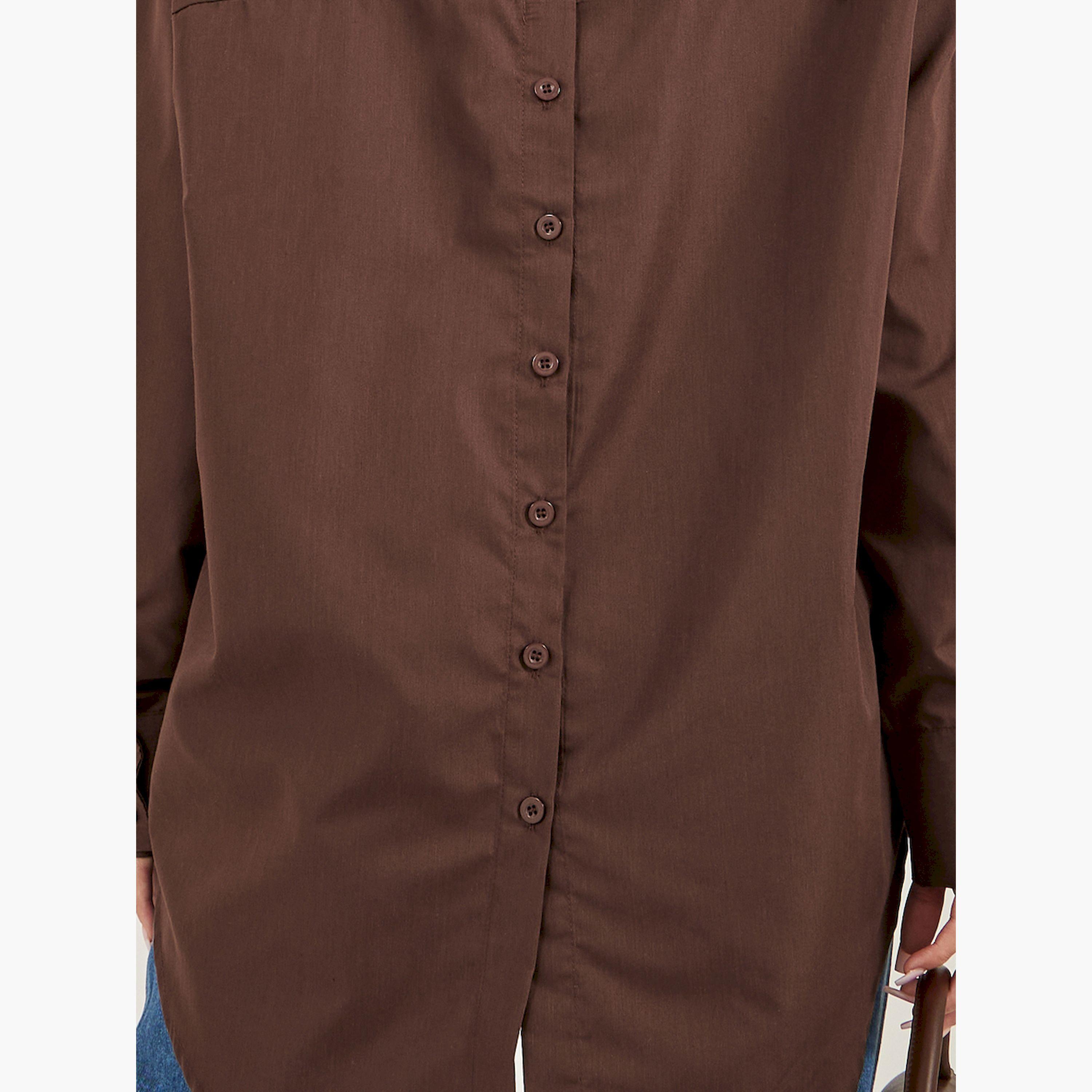 ستايلي - قميص طويل وكبير الحجم بياقة واسعة-women-clothing-shirtsandblouses-shirts-image-3