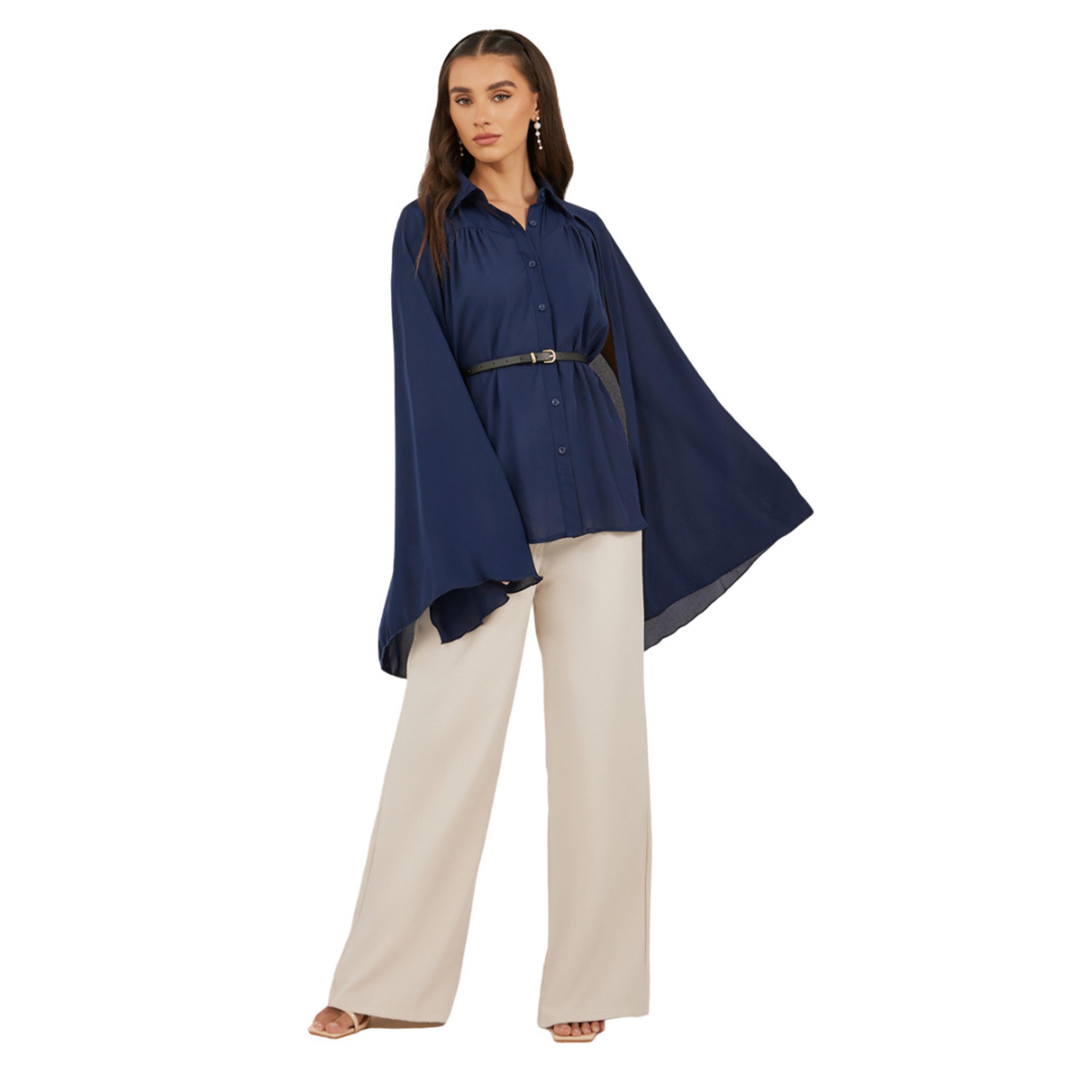 Styli Plain Belted Cape Sleeves Blouse-women-clothing-shirtsandblouses-blouses-image-2
