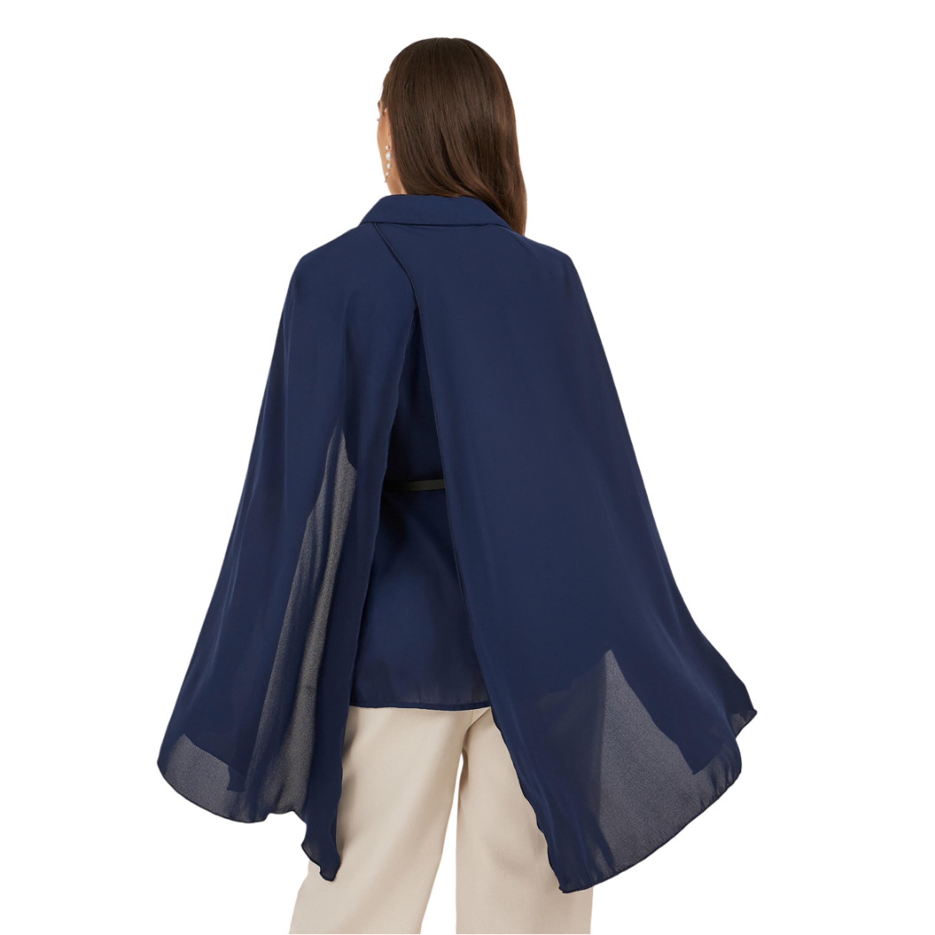 ستايلي- بلوزة سادة بأكمام كاب وحزام-women-clothing-shirtsandblouses-blouses-image-4