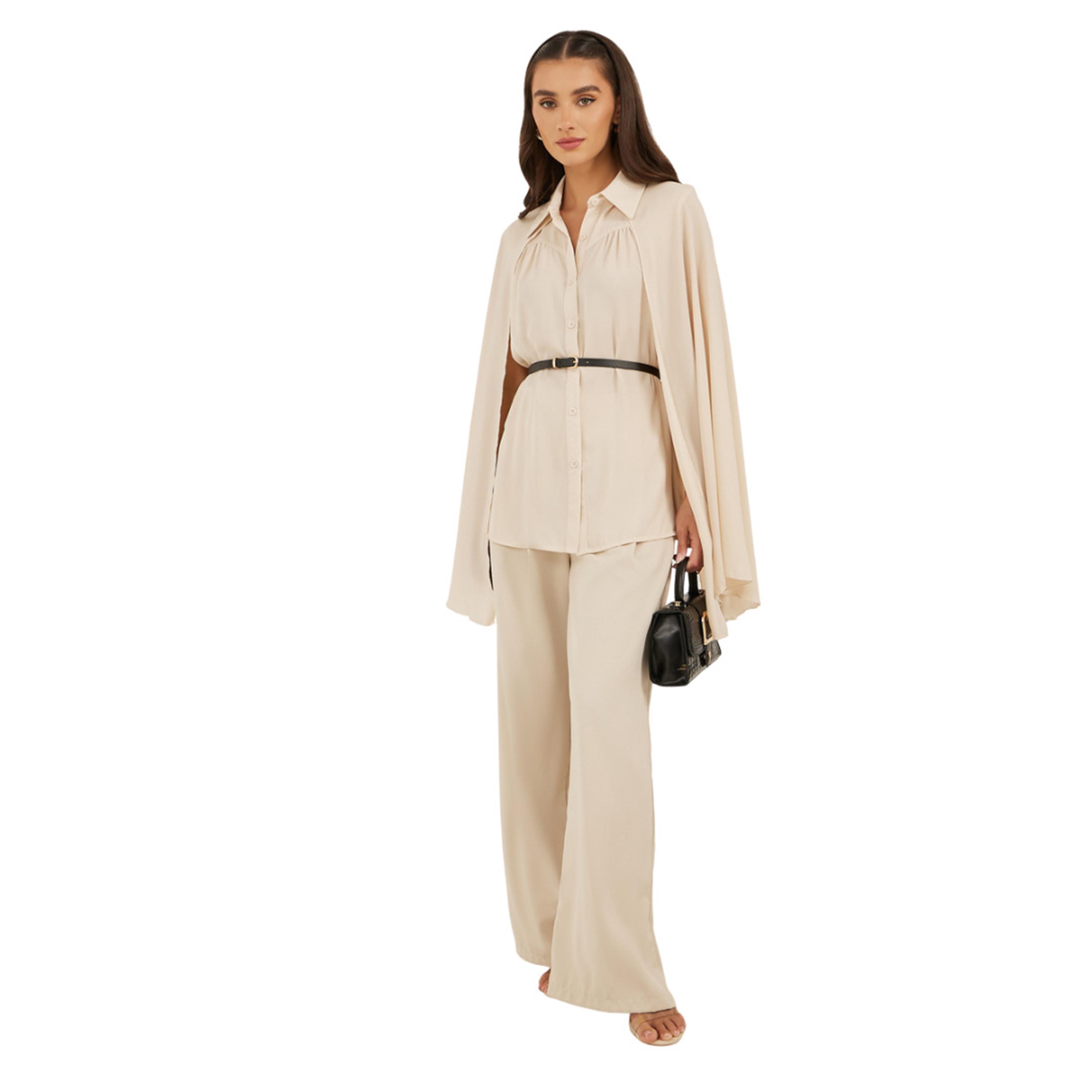 Styli Plain Belted Cape Sleeves Blouse-women-clothing-shirtsandblouses-blouses-image-1