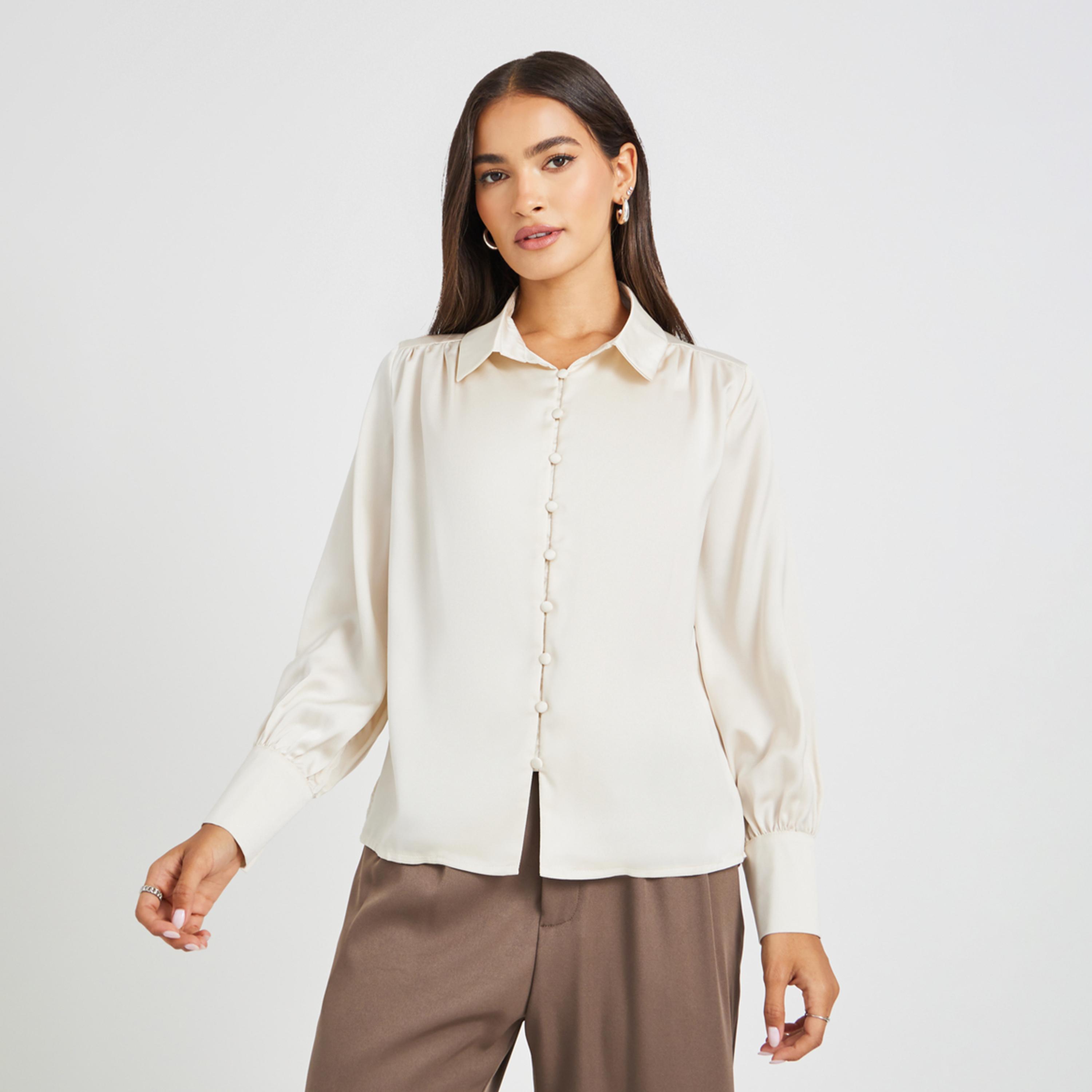Styli Satin Balloon Sleeve Button-Down Blouse-women-clothing-shirtsandblouses-blouses-image-2
